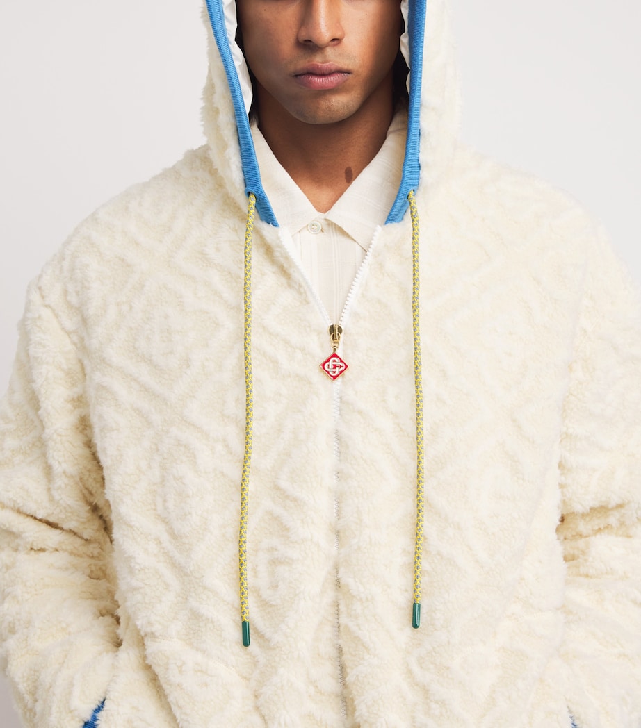 Casablanca Mens Monogram Jacquard Oversized Fleece Jacket Off White Image 6