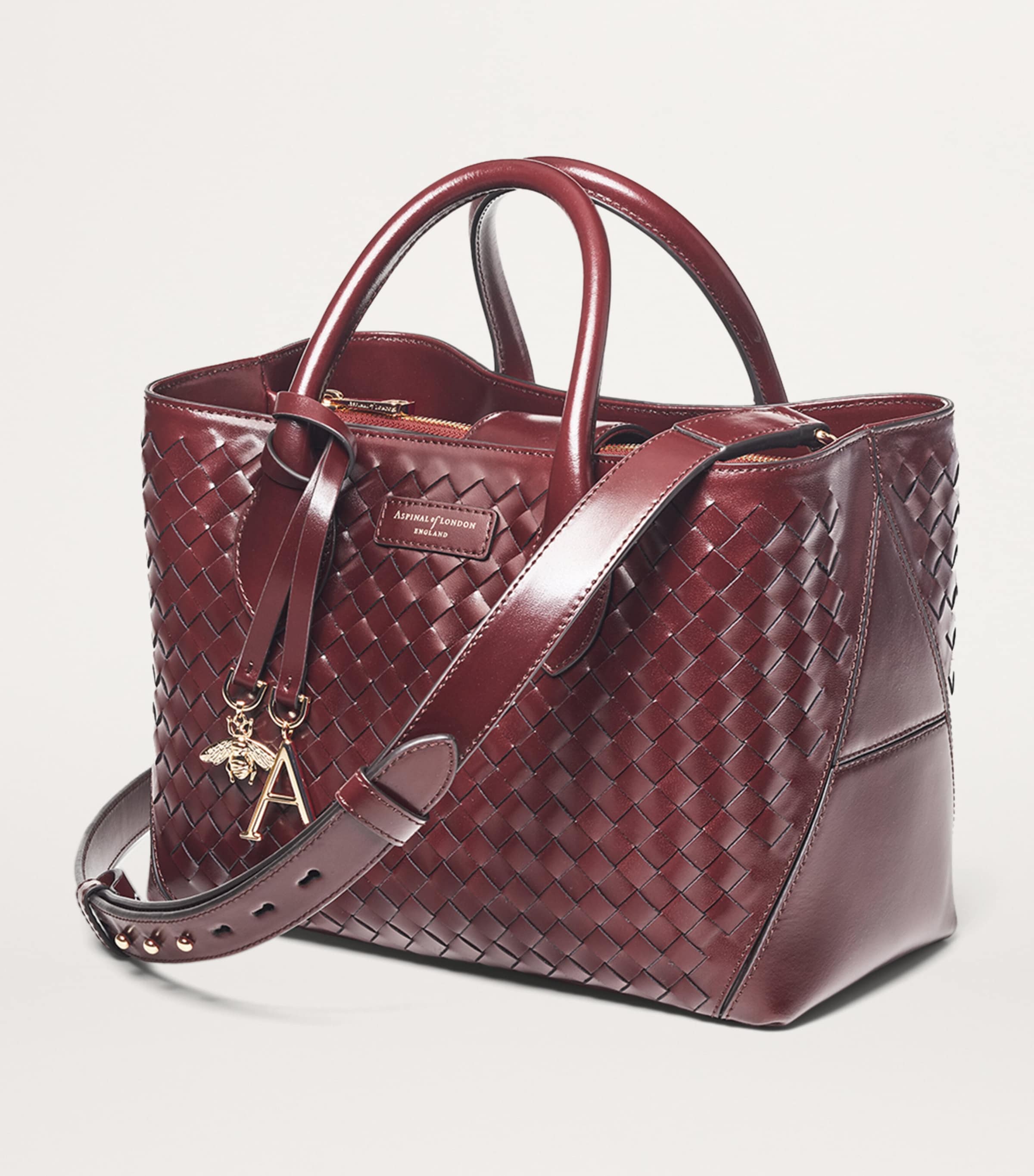 Midi Leather London Tote Bag BURGUNDY Image 2