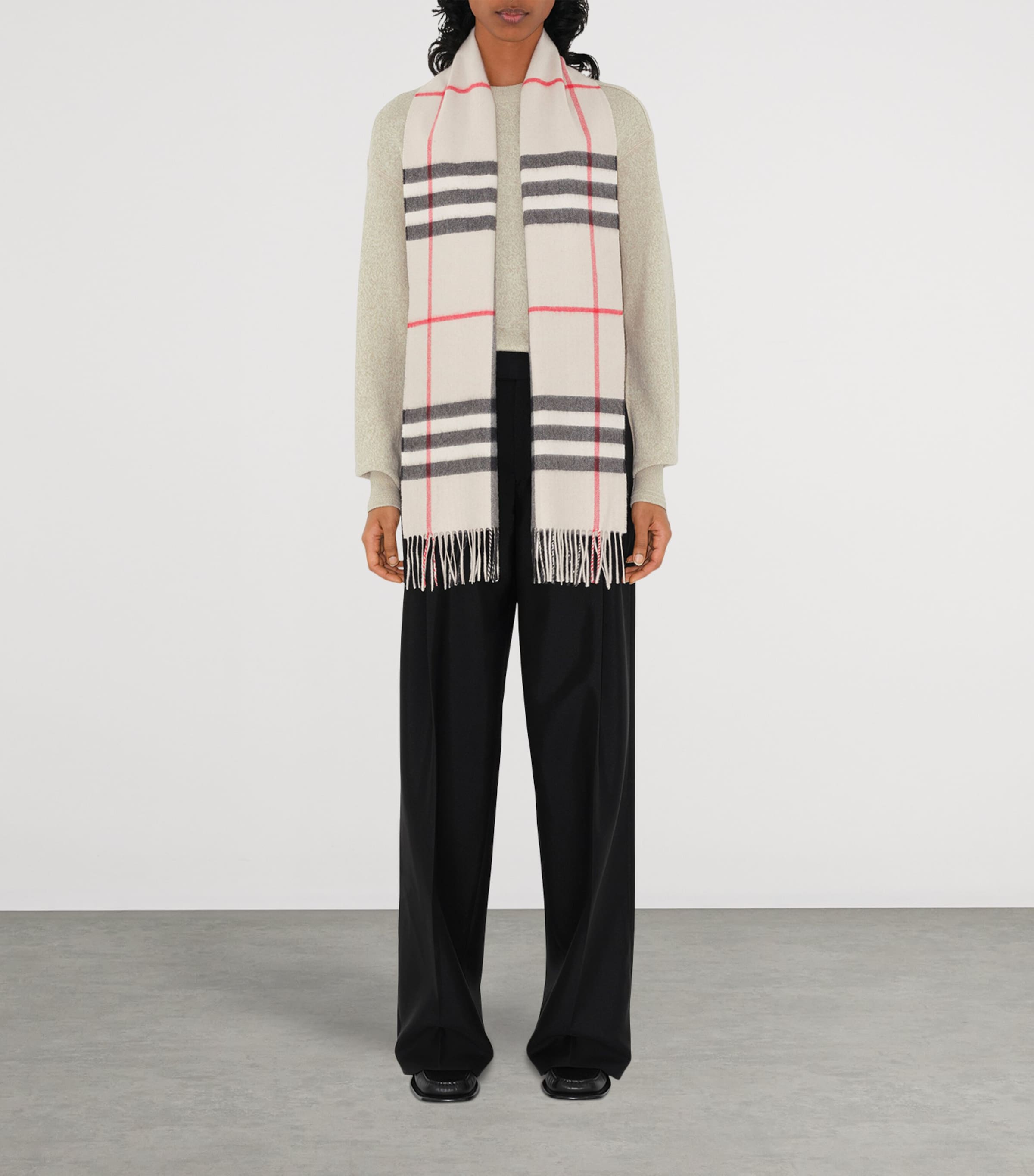 Cashmere Check Scarf STONE CHECK Image 4