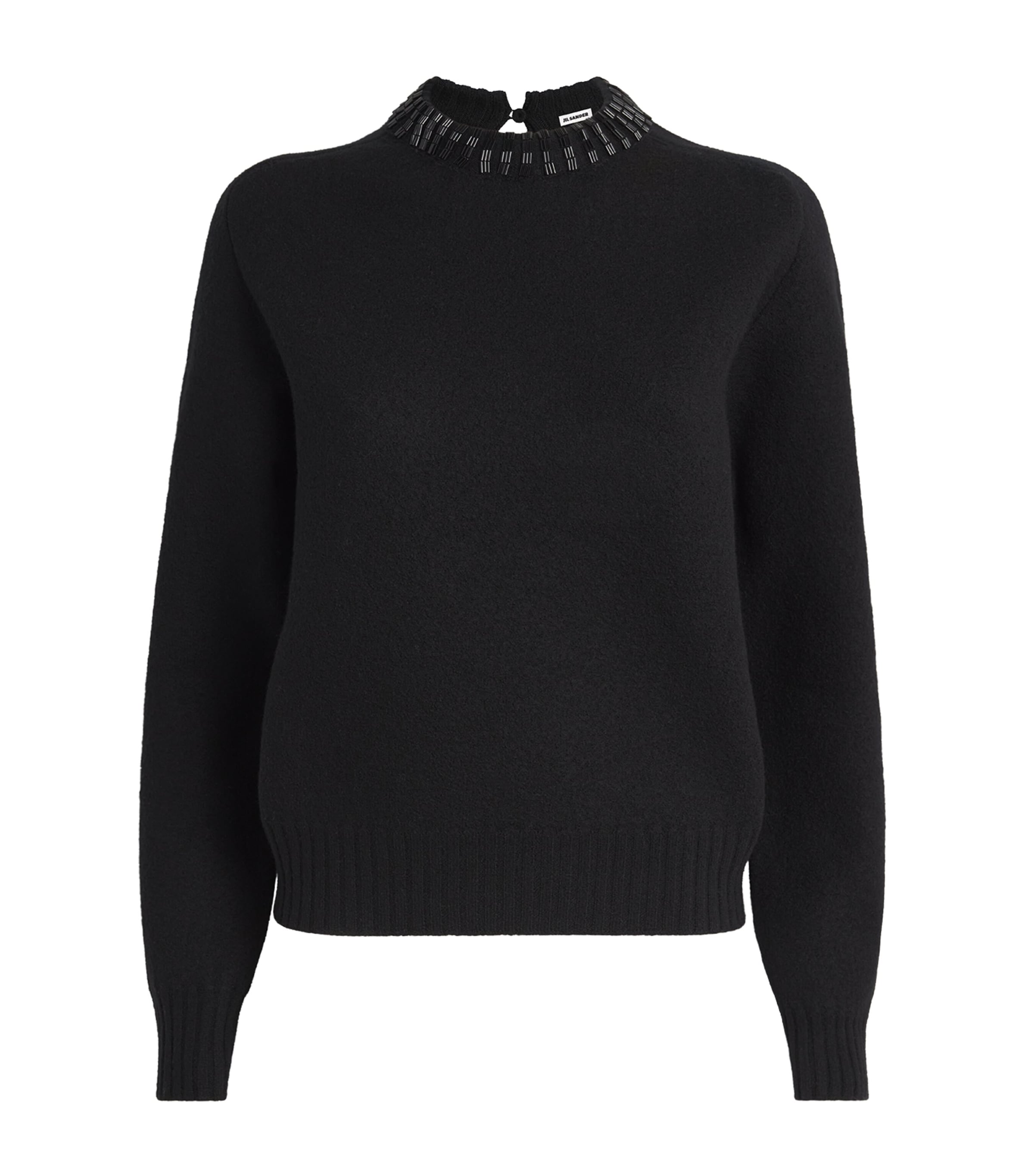Shop Jil Sander Virgin Wool Embellished Sweater In Black