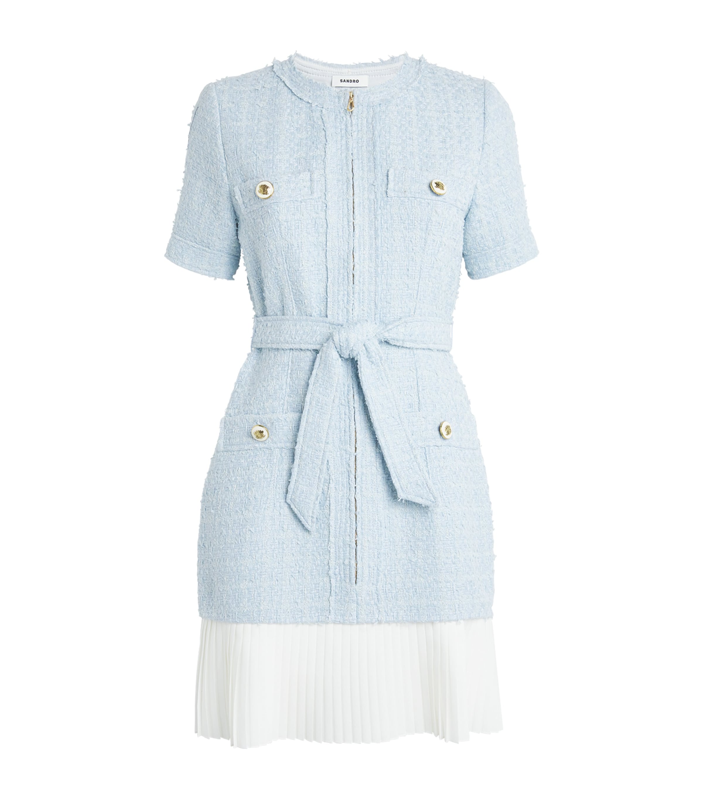 Sandro Tweed Mini Dress In Blue
