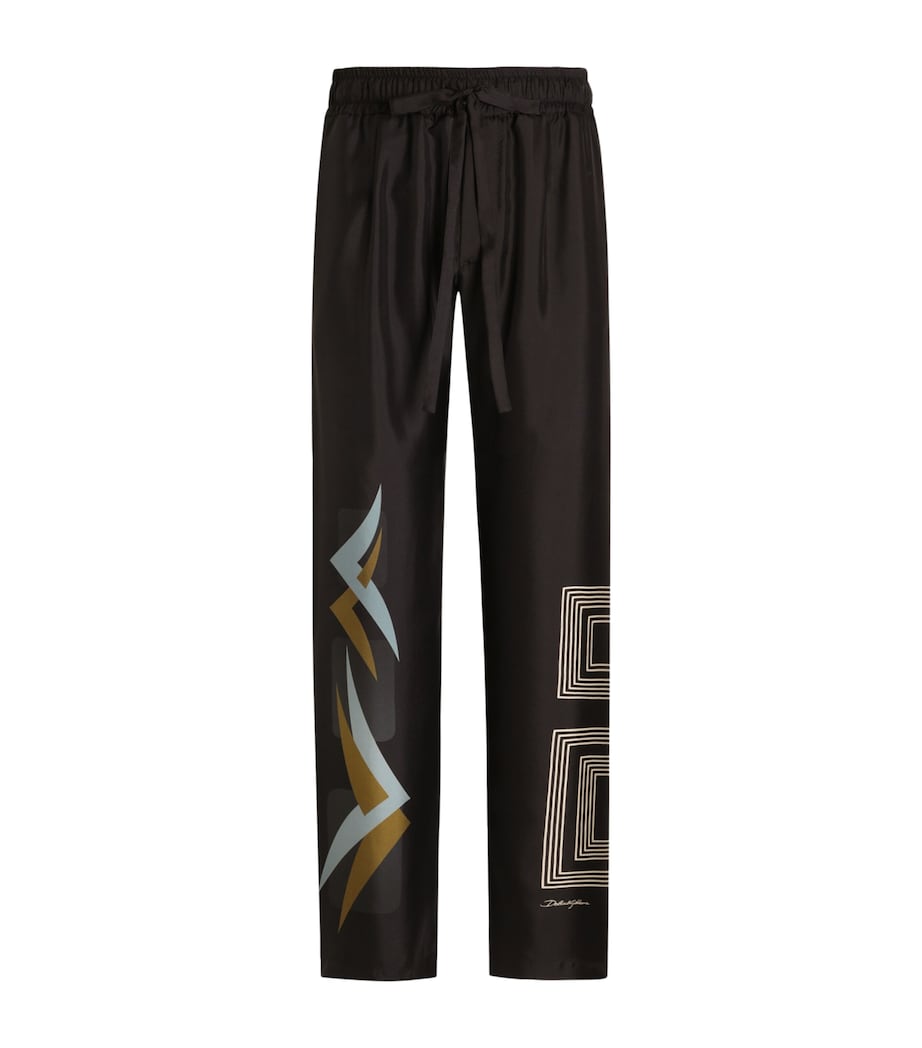Dolce&Gabbana Mens Silk Twill Geometric Print Drawstring Trousers Geometrico Dec Image 1