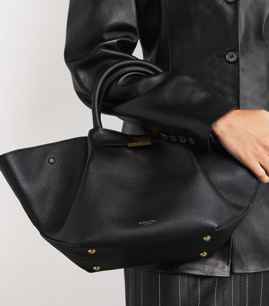 Midi Leather New York Tote Bag BLACK Image 5