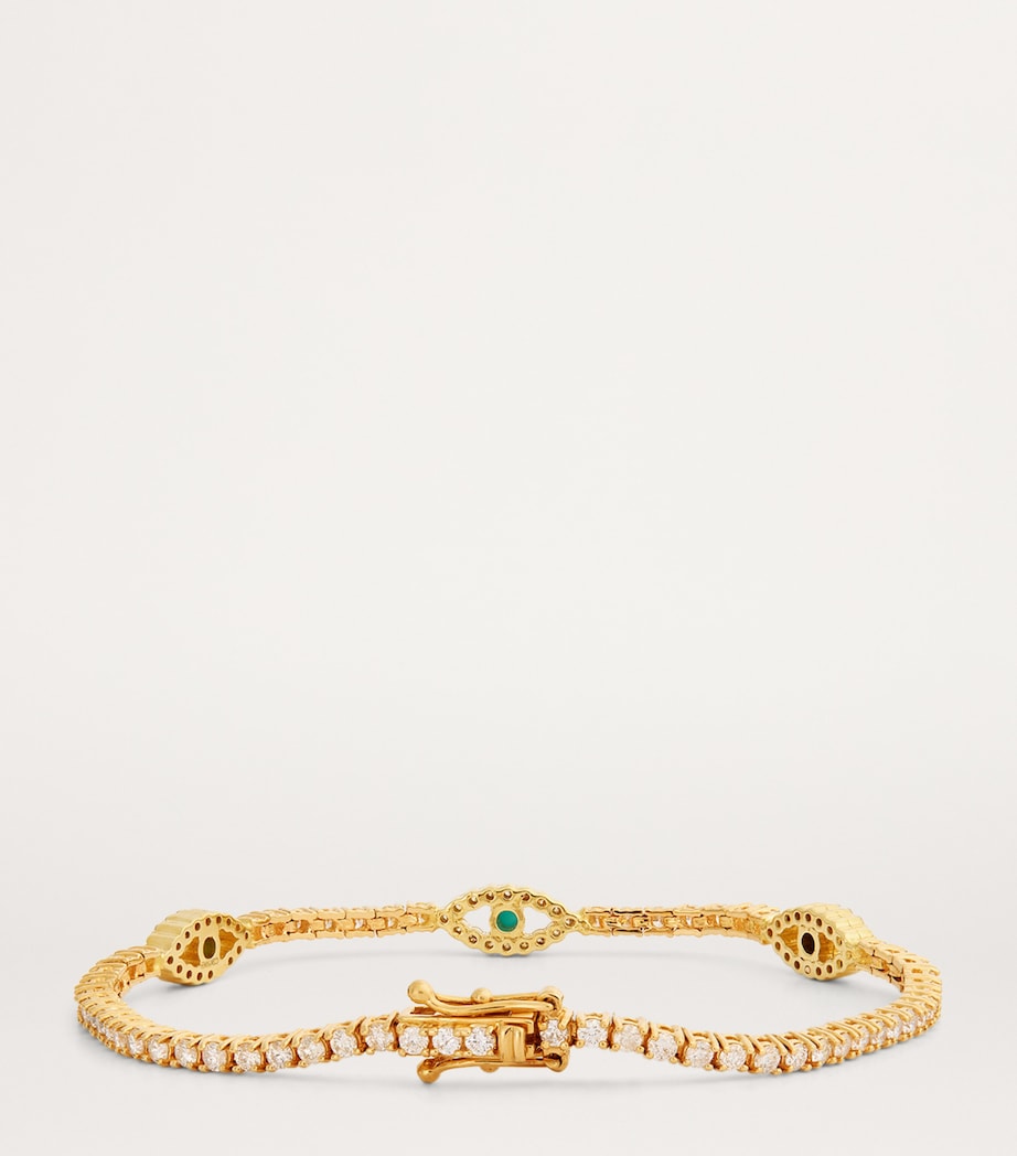 Small Yellow Gold and Diamond Edith Evil Eye Tennis Bracelet YELLOW GOLD Image 3