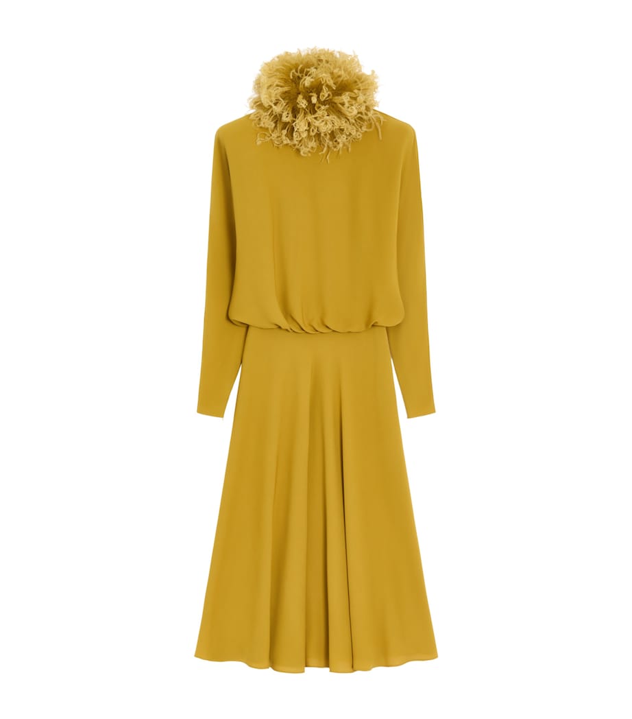 Valentino Womens Silk Feather-Trim Midi Dress Image 1