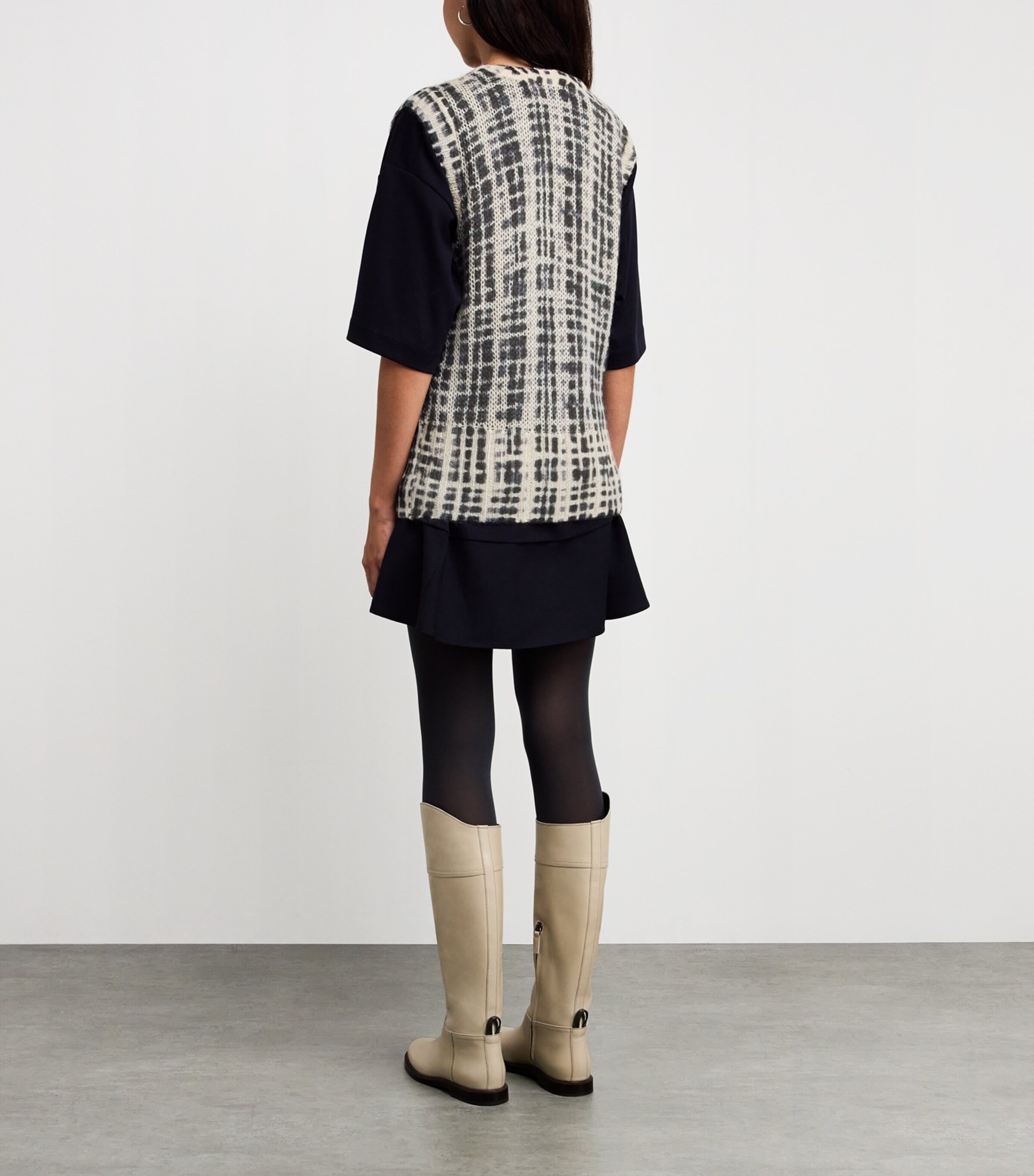 Check Knit Tank Top WHITE BLACK Image 4