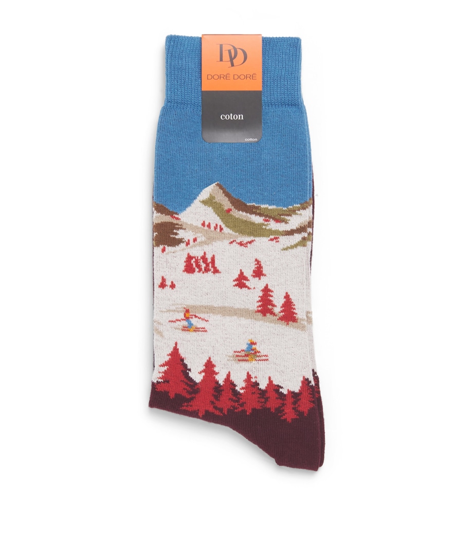 Doré Doré Mens Jacquard Mountain Socks Aubergine Image 1