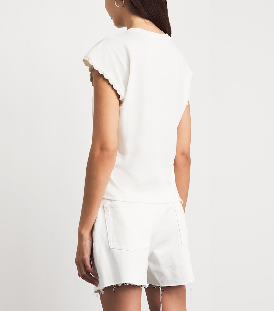 FRAME Womens The Crochet Muscle T-Shirt White Image 5