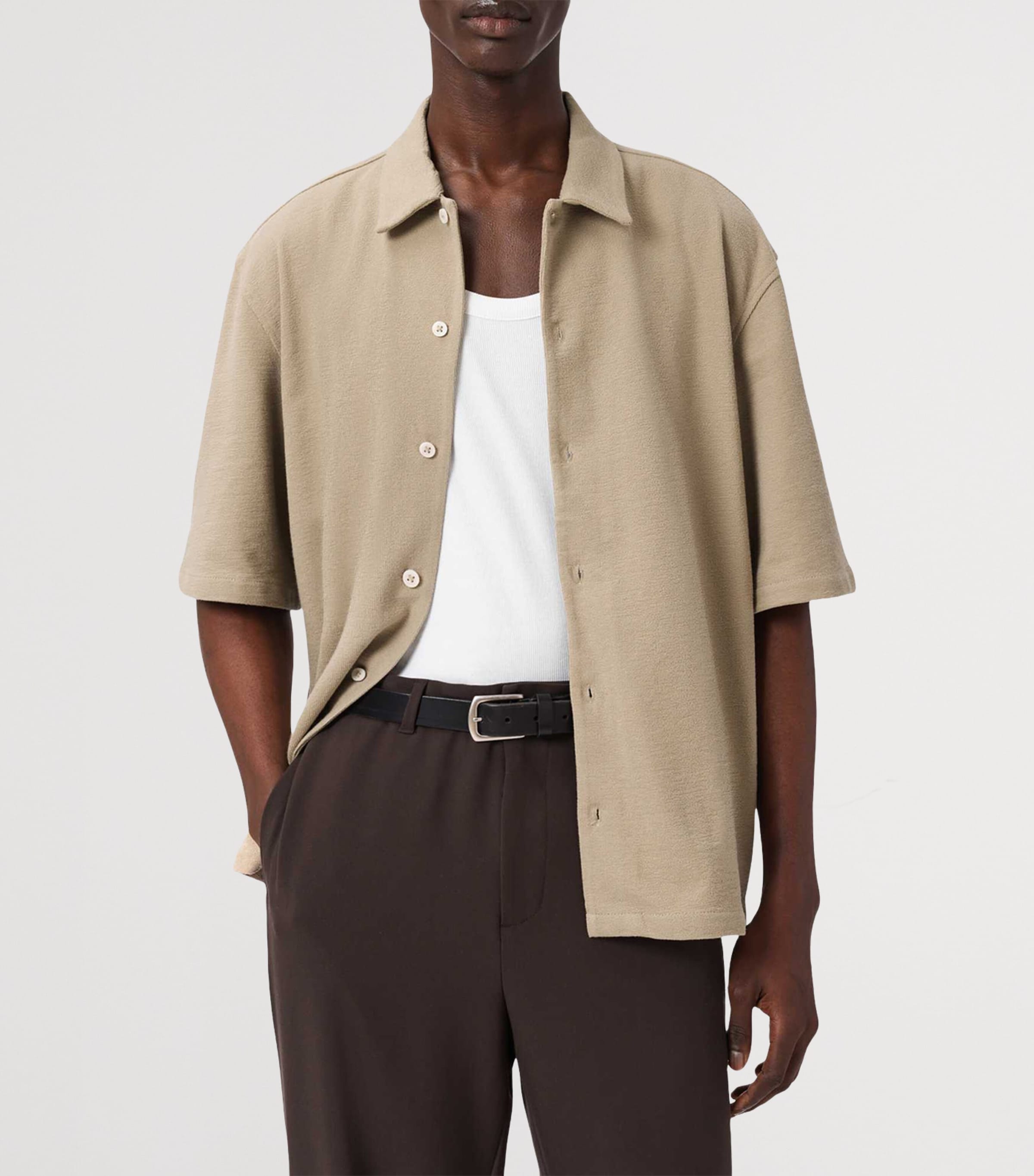 AllSaints Mens Organic Cotton Stalone Shirt Dune Brown Image 3
