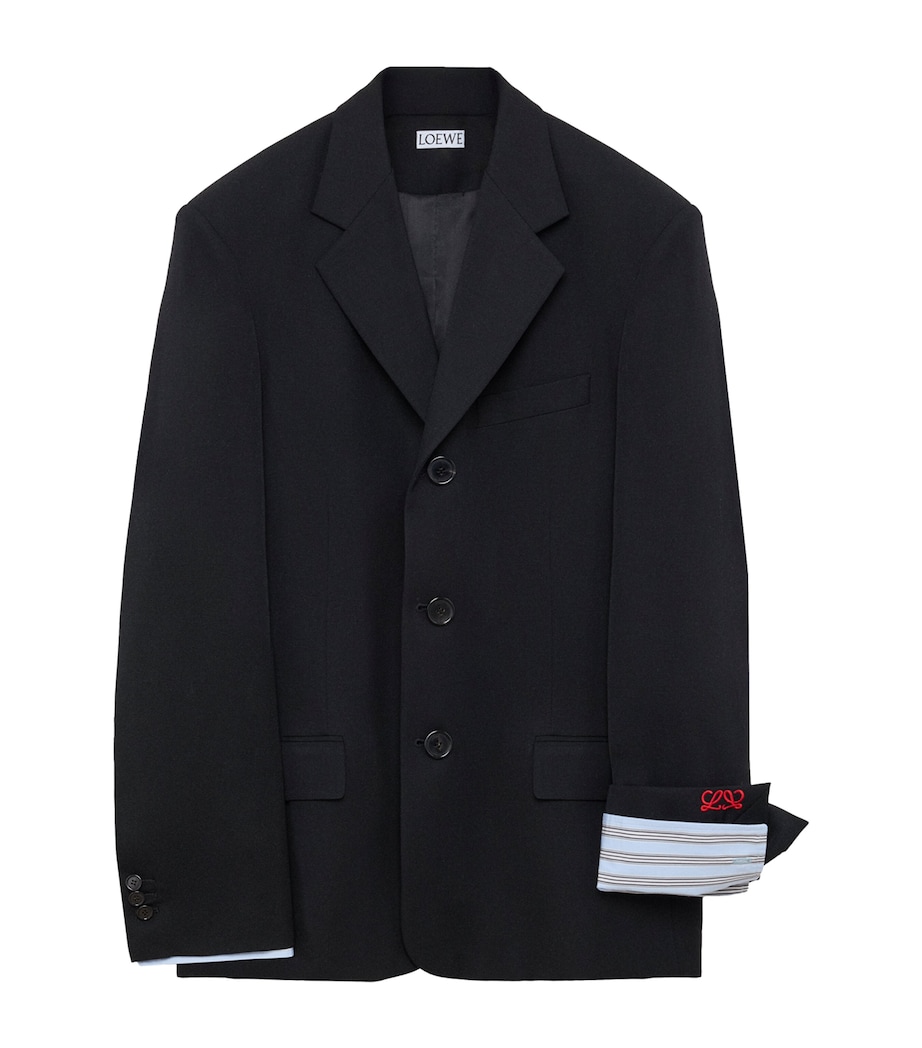 LOEWE Womens Wool-Blend Layered-Cuff Blazer Black Image 1