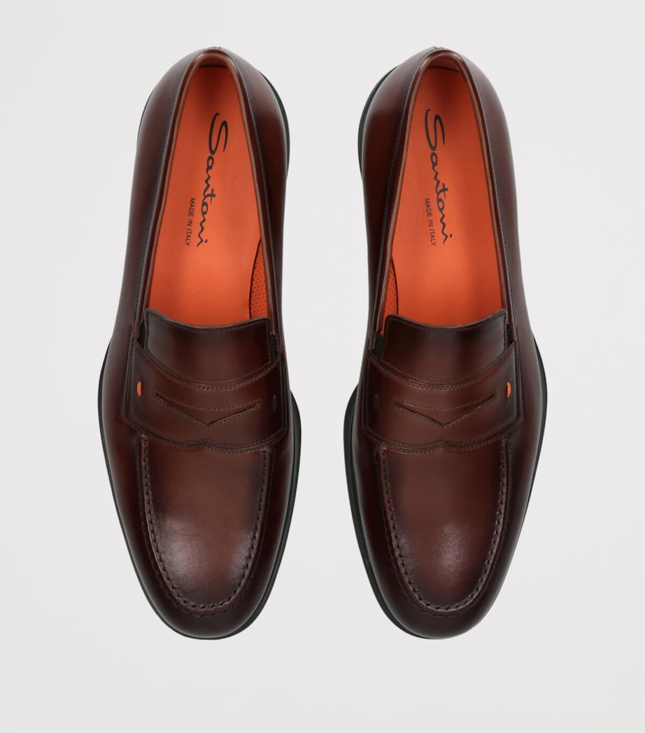 Santoni Leather Easy Penny Loafers Dark Brown Image 4