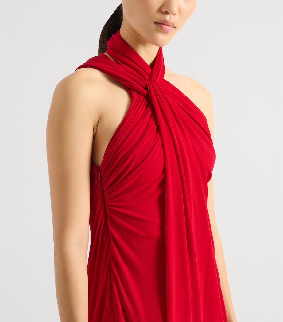 Balmain Womens Draped Jersey Dress Rouge Image 6