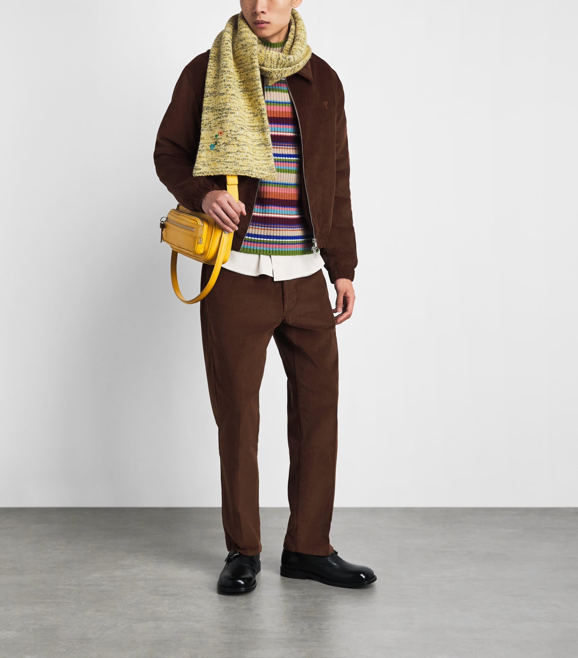AMI Paris Mens Cotton Corduroy Straight Trousers Marron Chocolat Image 2