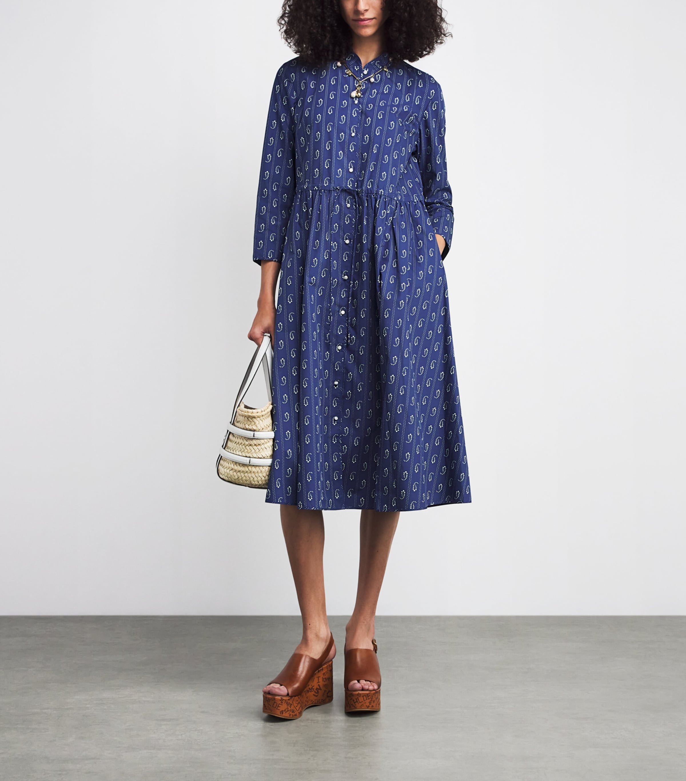 Cotton Paisley Midi Shirt Dress 401 BLUE PAISLEY Image 2