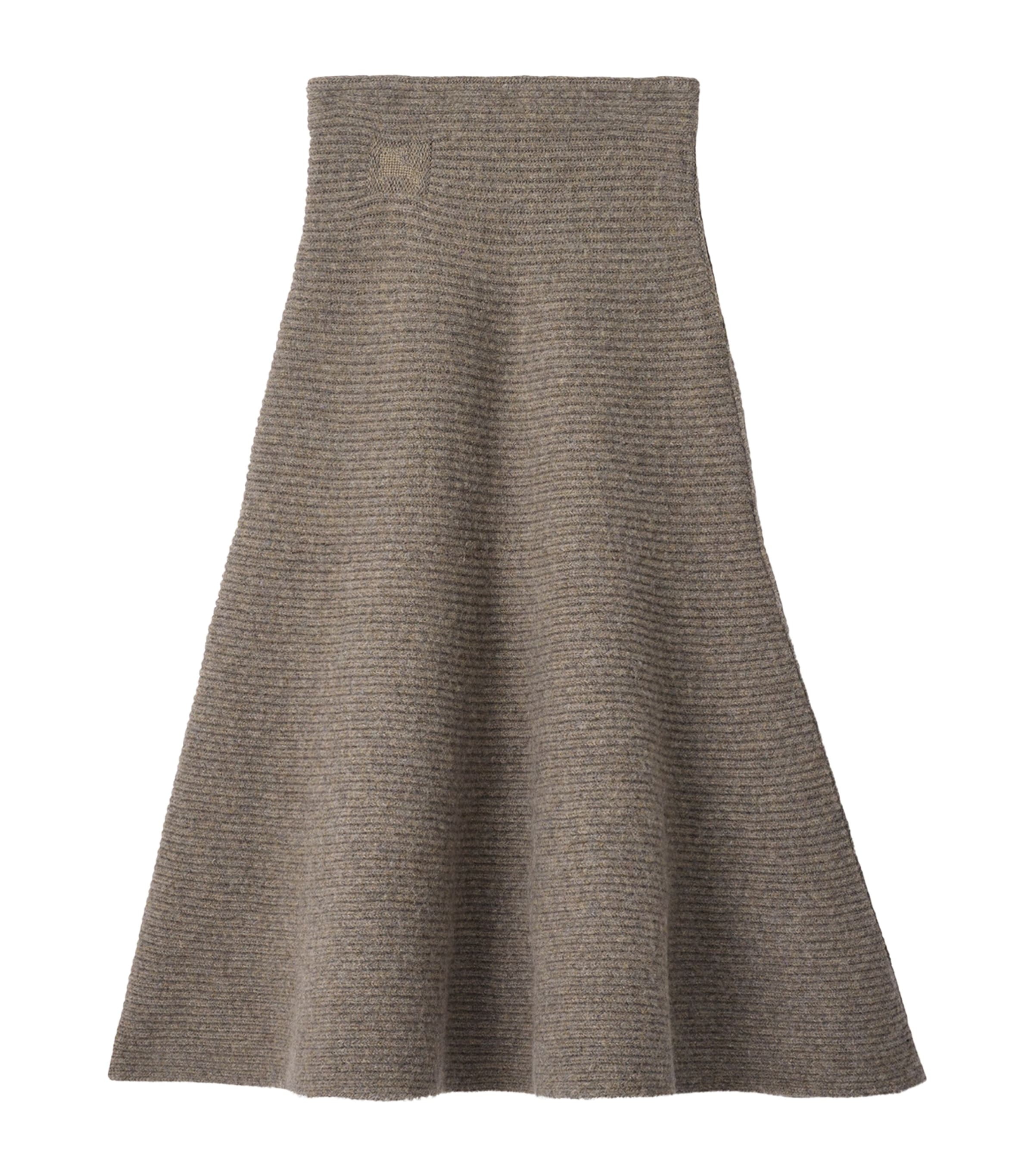 Burberry Womens Wool-Blend Rib-Knit Midi Skirt Beige Melange Image 1