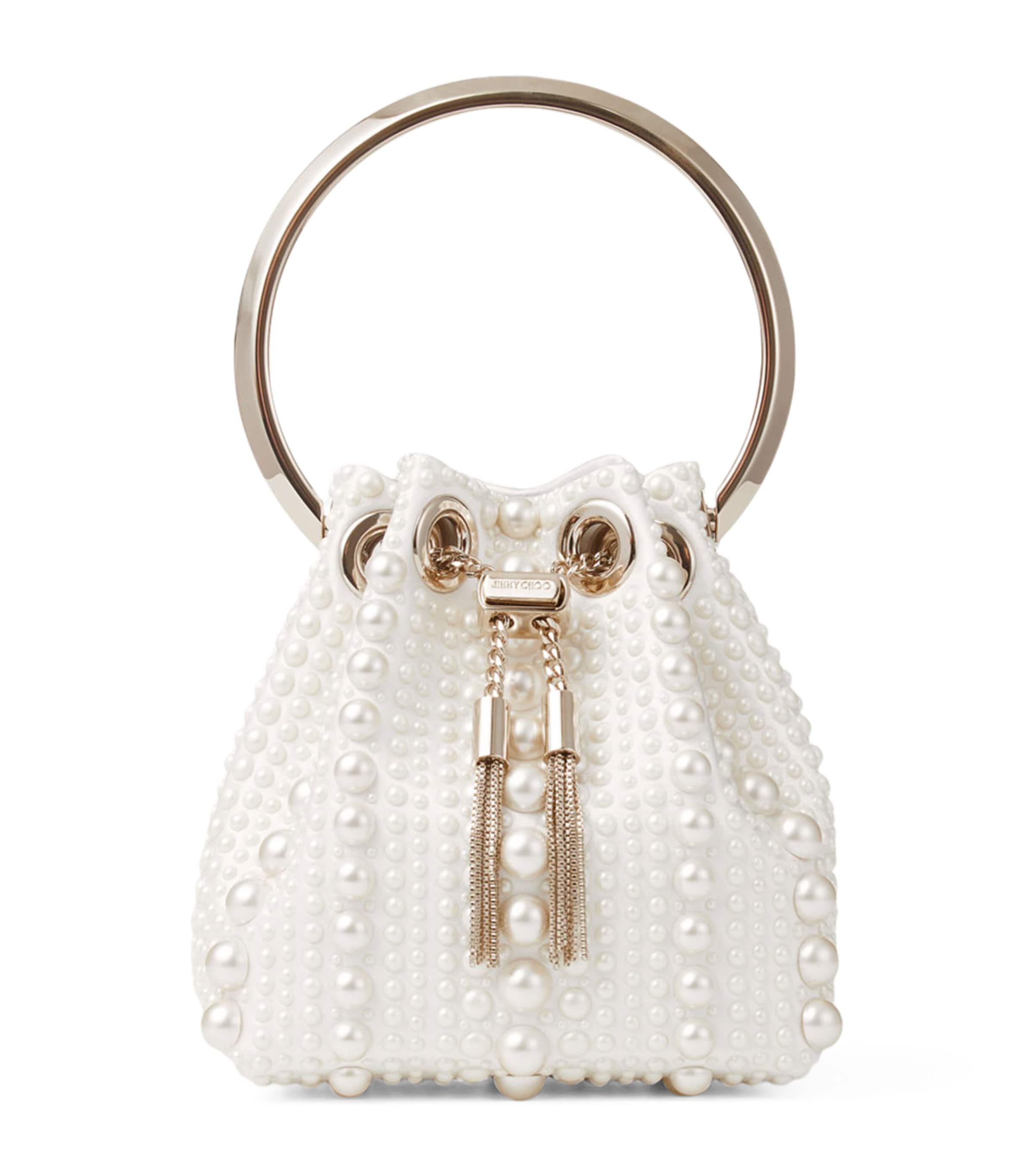 Jimmy Choo Womens Bon Bon Micro Pearl-embellished Satin Top-handle Bag Ivory In Ivory