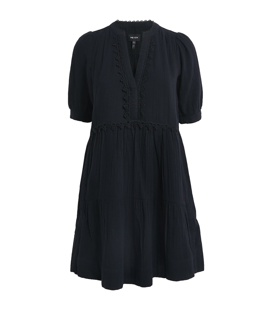ME+EM Womens Cotton Cheesecloth Swing Mini Dress Navy Image 1
