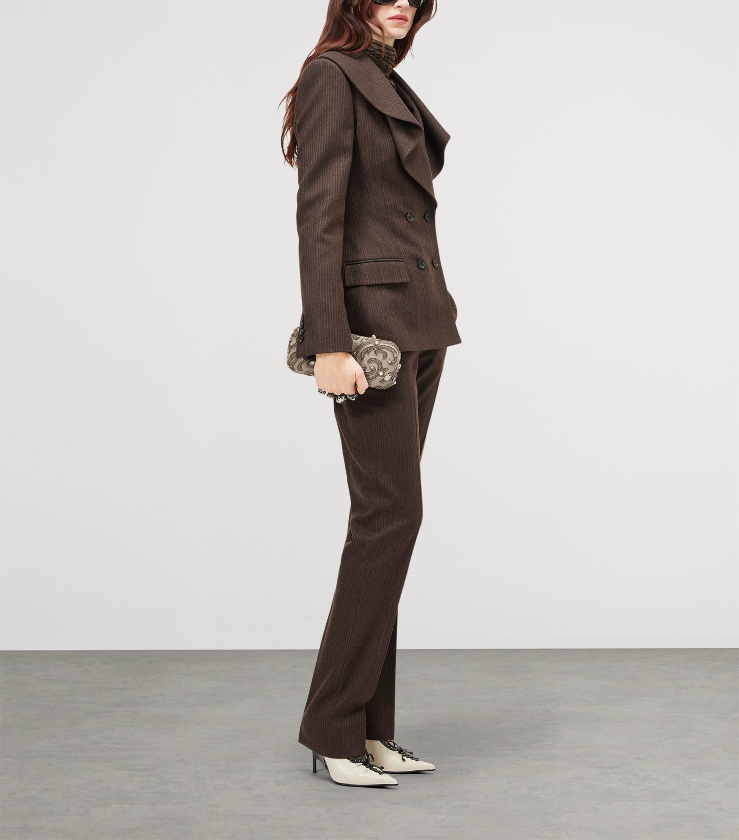 McQueen Womens Wool Pinstripe Double-Breasted Blazer Image 4