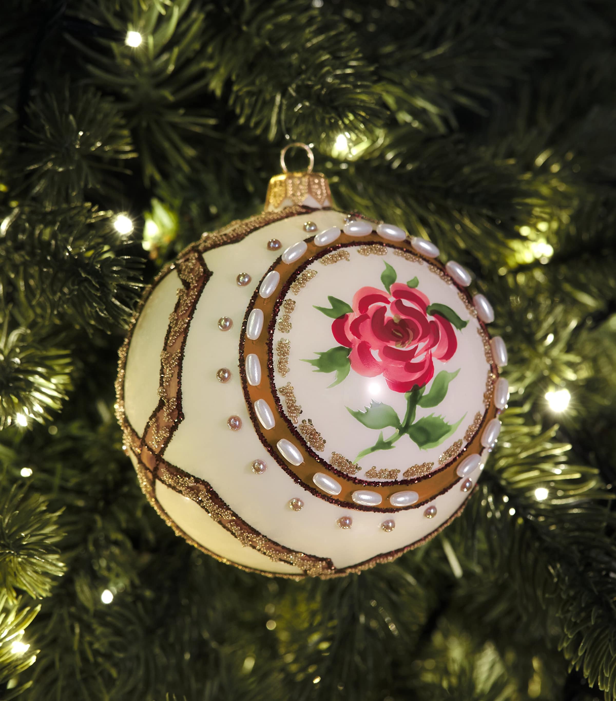 Harrods Beaded Rose Bauble Cream Image 3