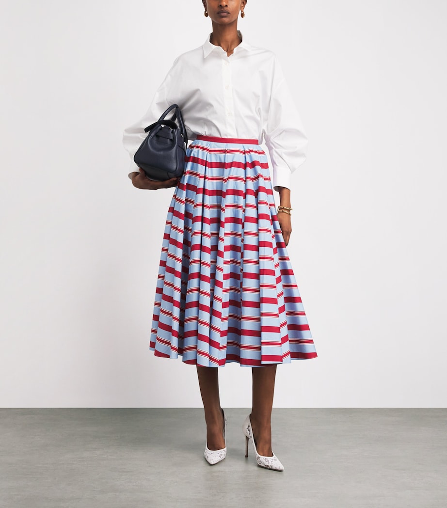 Emilia Wickstead Womens Organic Cotton Stripe Rhea Midi Skirt Bayedere Stripe Image 2