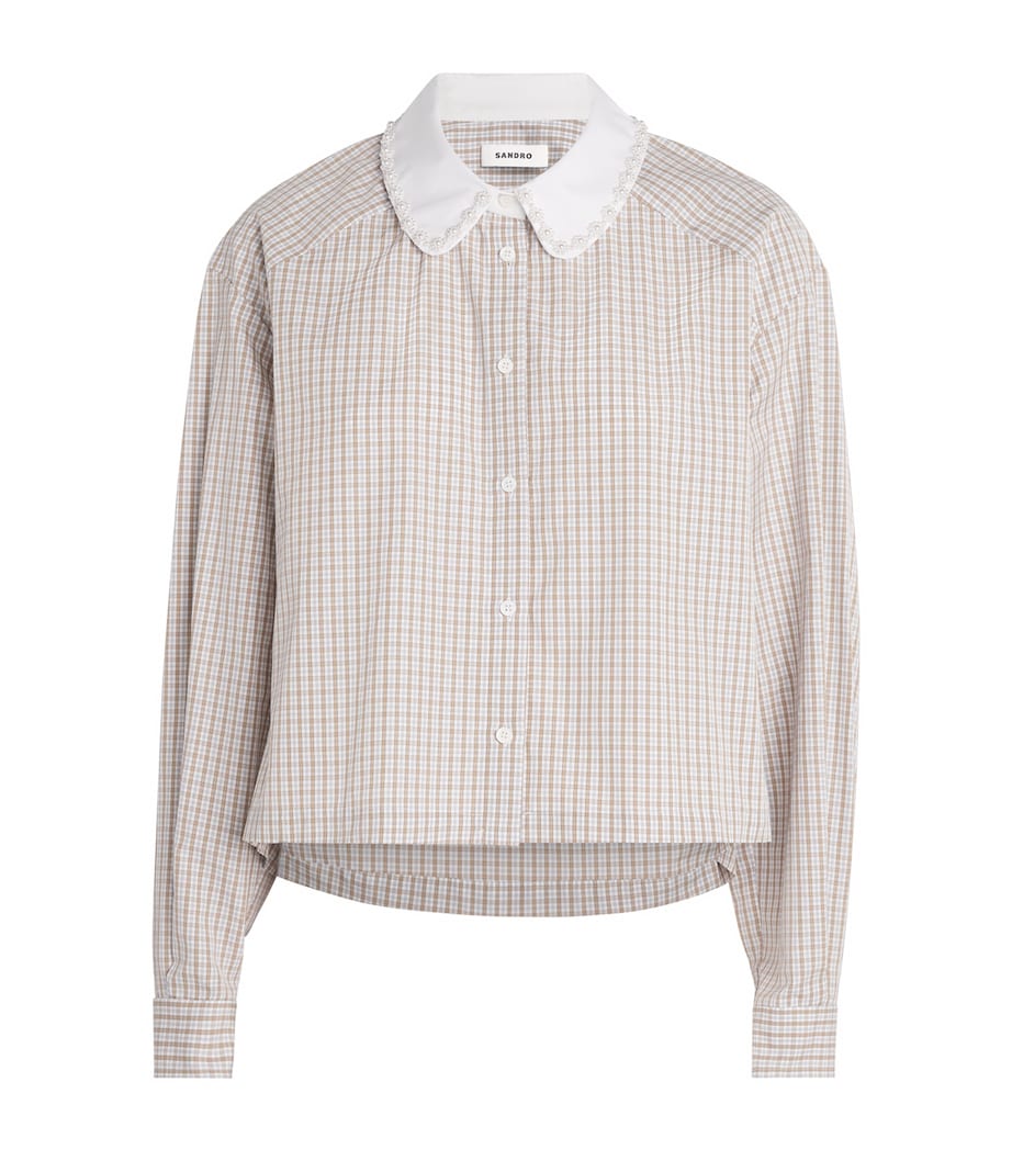 Cotton Check Embellished Shirt BEIGE / WHITE Image 1