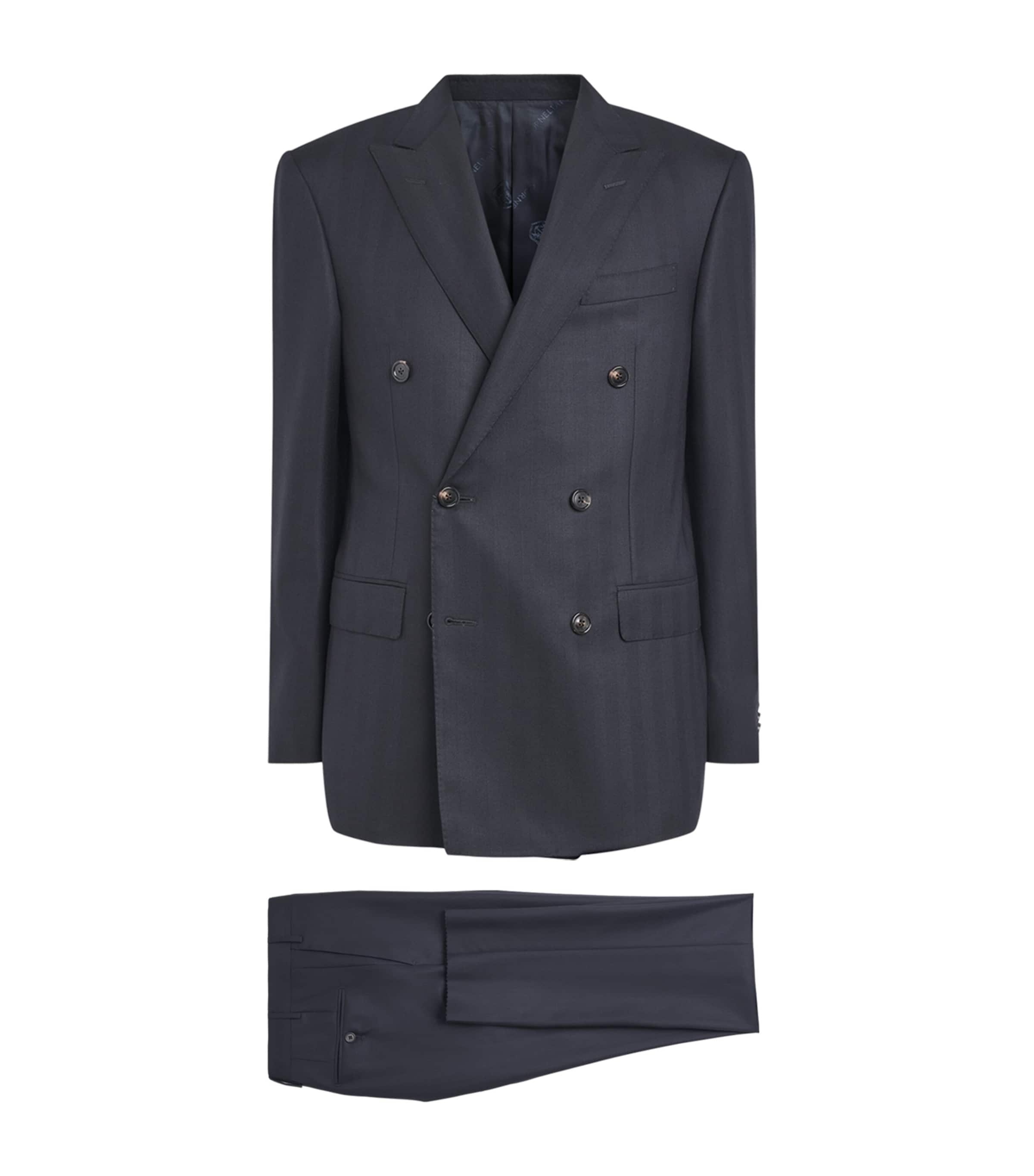 Corneliani Mens Wool Herringbone 2-Piece Suit Navy Blue Image 1