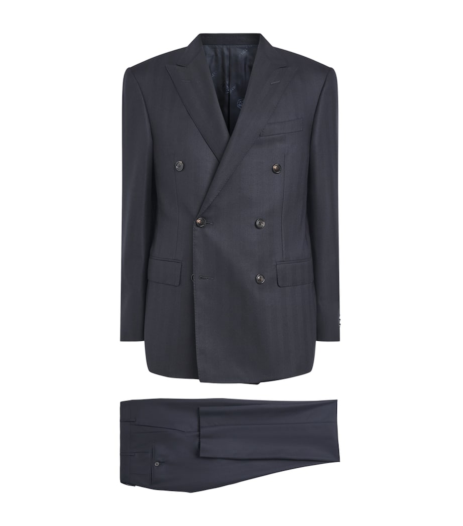 Corneliani Mens Wool Herringbone 2-Piece Suit Navy Blue Image 1