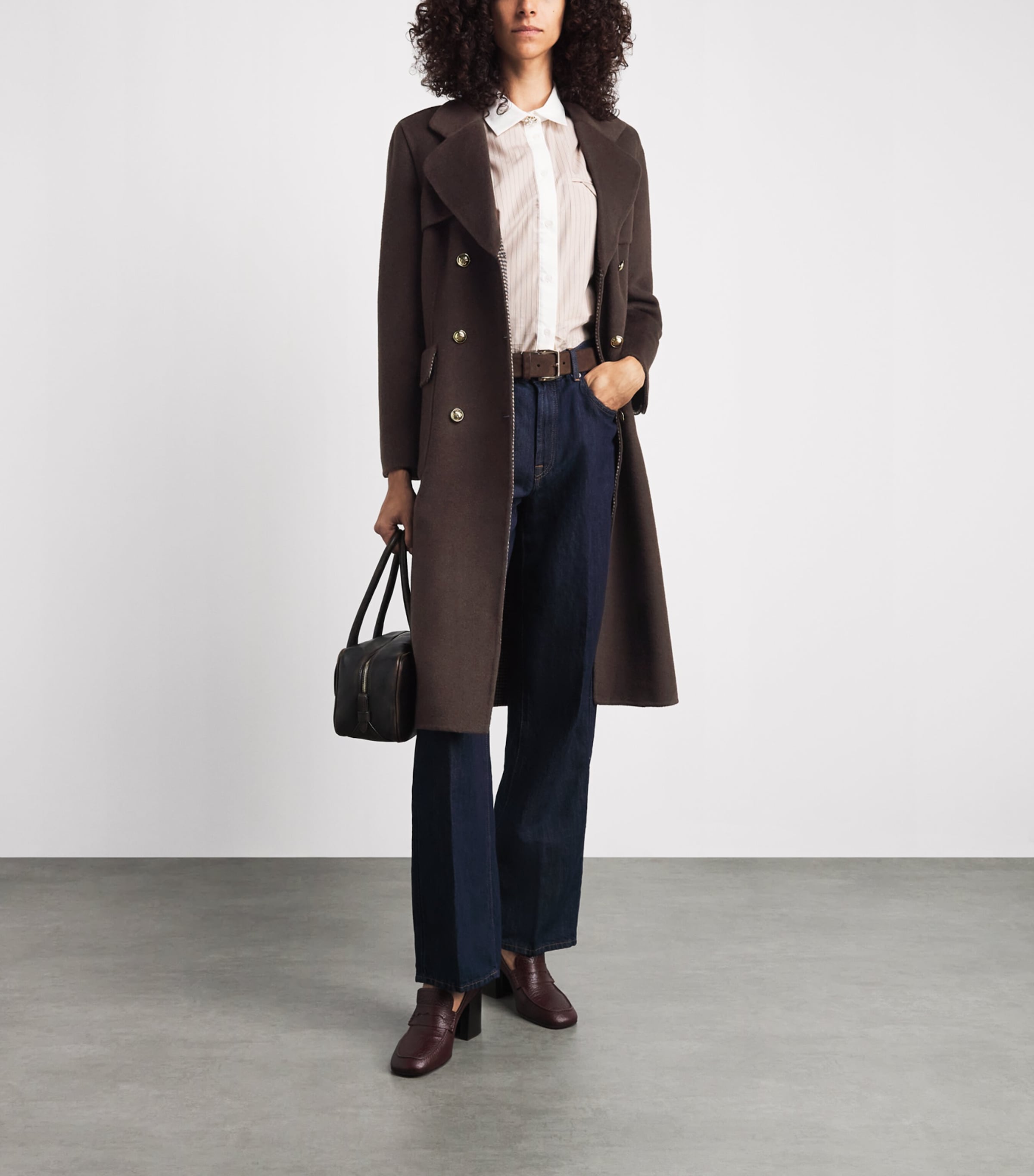 Sandro Paris Womens Wool-Blend Belted Coat Brown Image 2