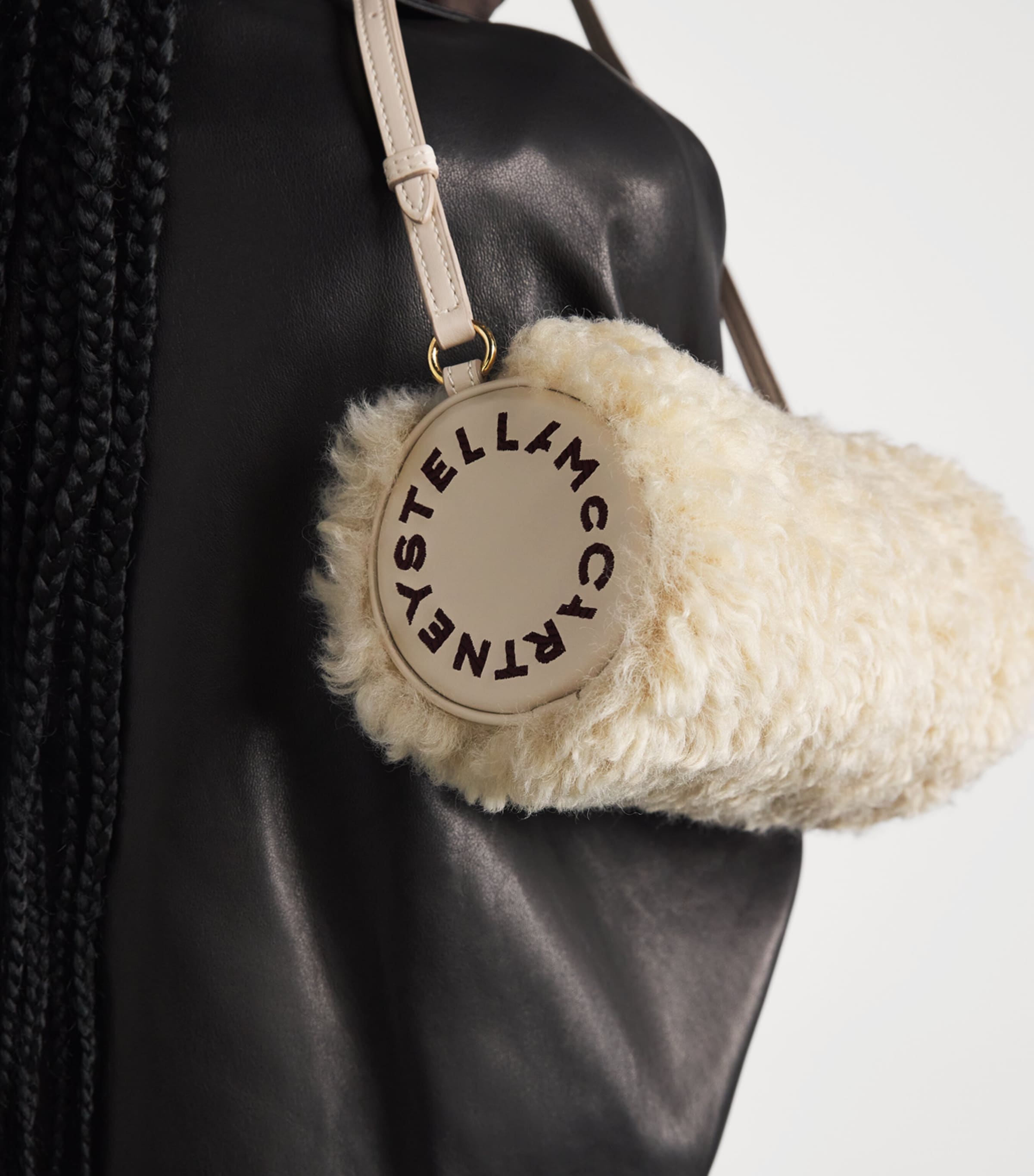 Stella McCartney Faux Shearling Logo Bracelet Shoulder Bag Oat Image 2