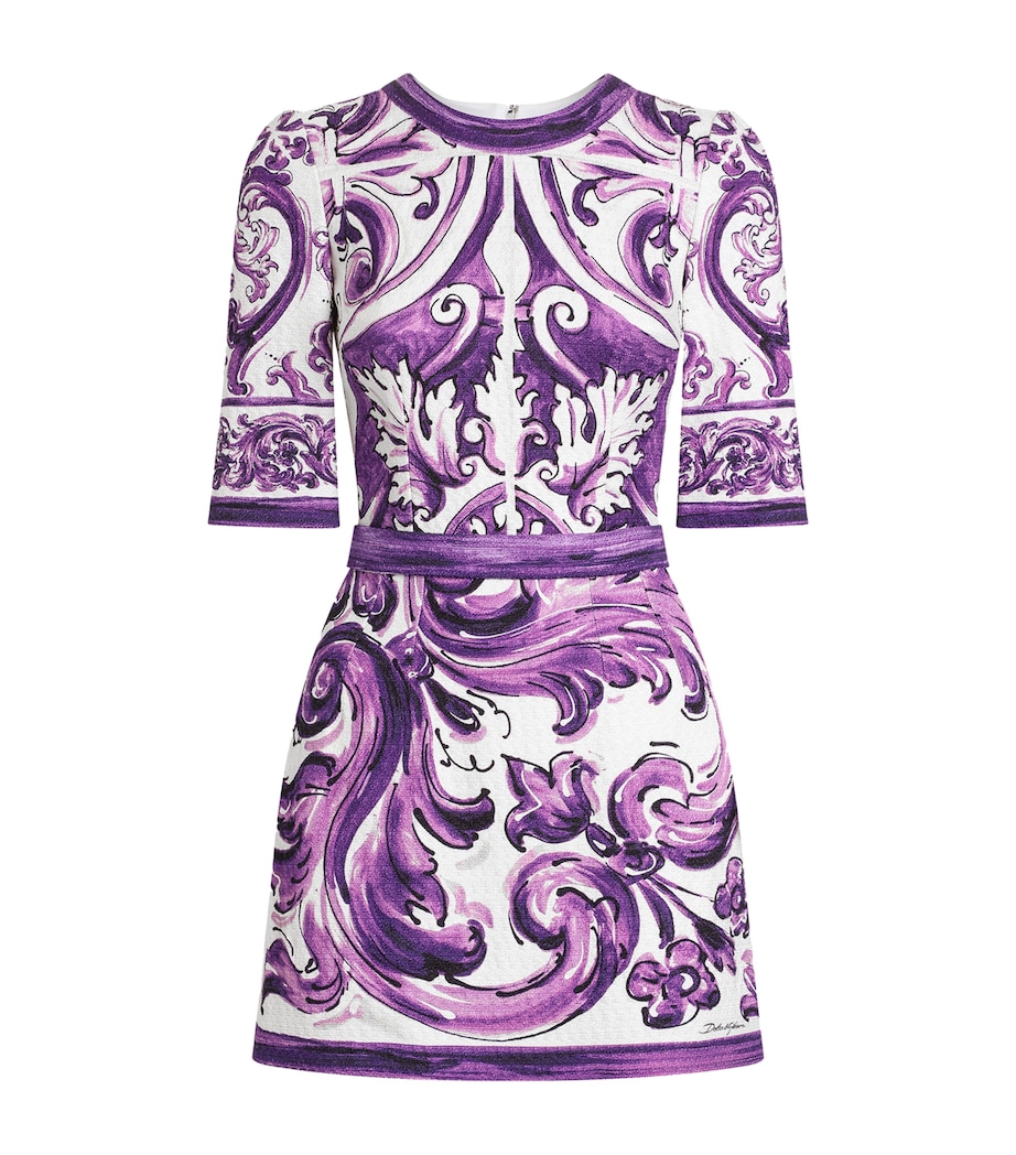 Cotton-Linen-Blend Majolica-Print Mini Dress HP5DQ-MIX MAIOLICA L Image 1