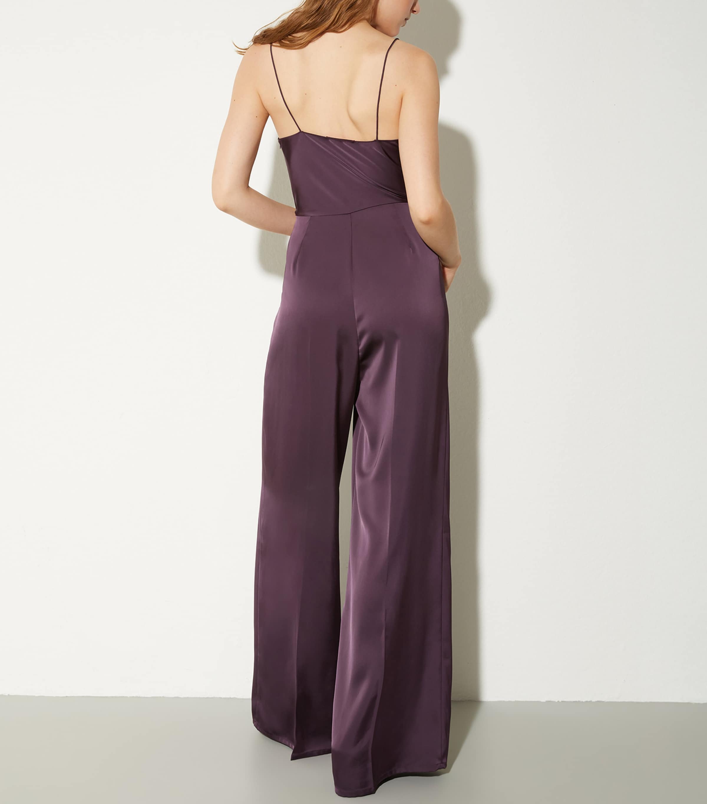 MAX&Co. Womens Satin Cowl-Neck Jumpsuit Aubergine Image 3