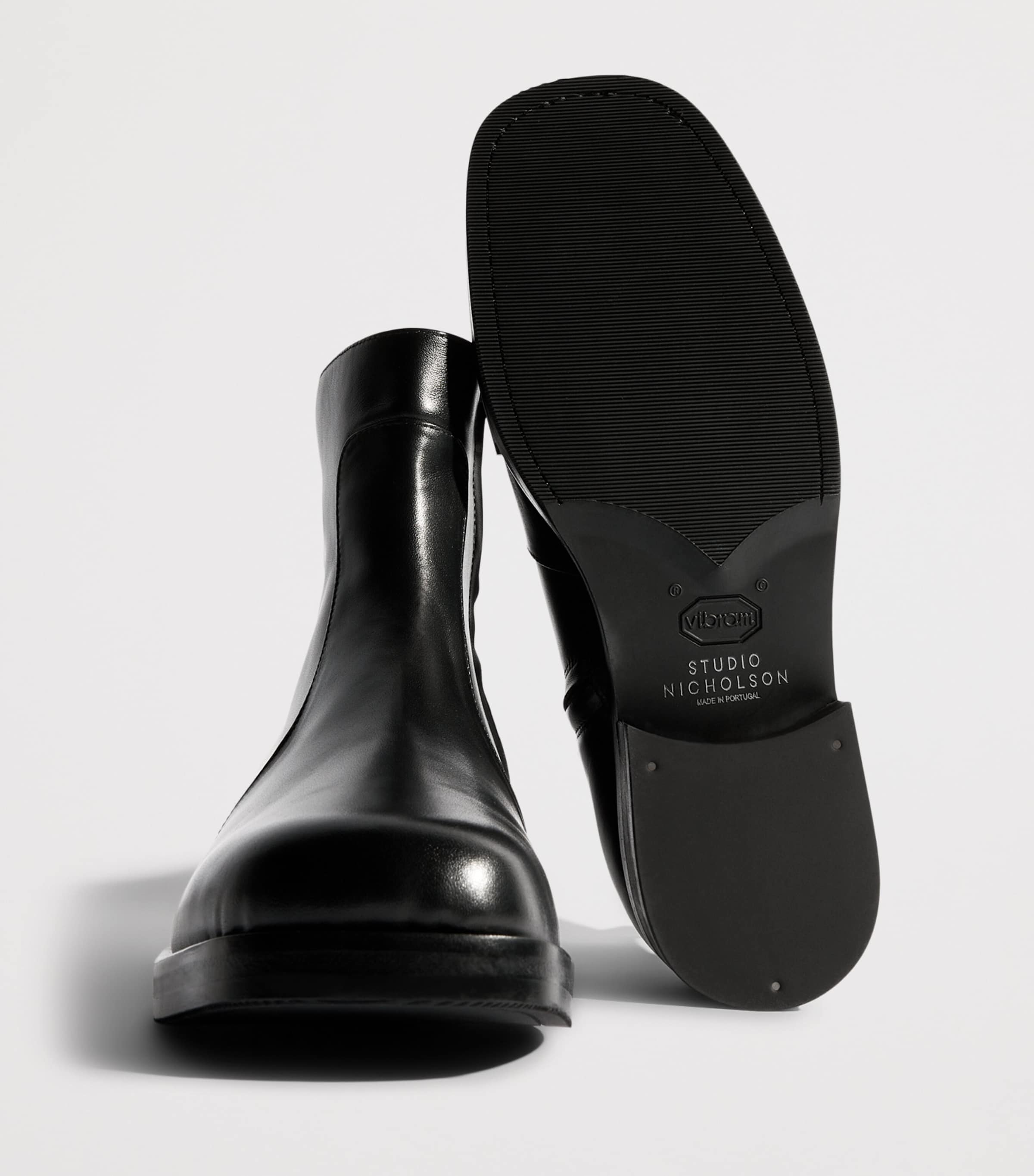 Leather Square-Toe Boots BLACK Image 7