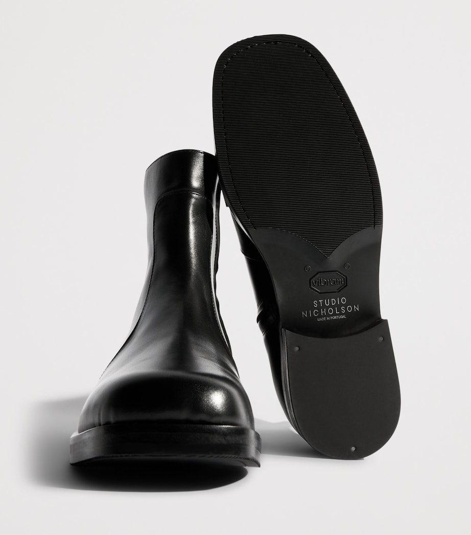 Leather Square-Toe Boots BLACK Image 7