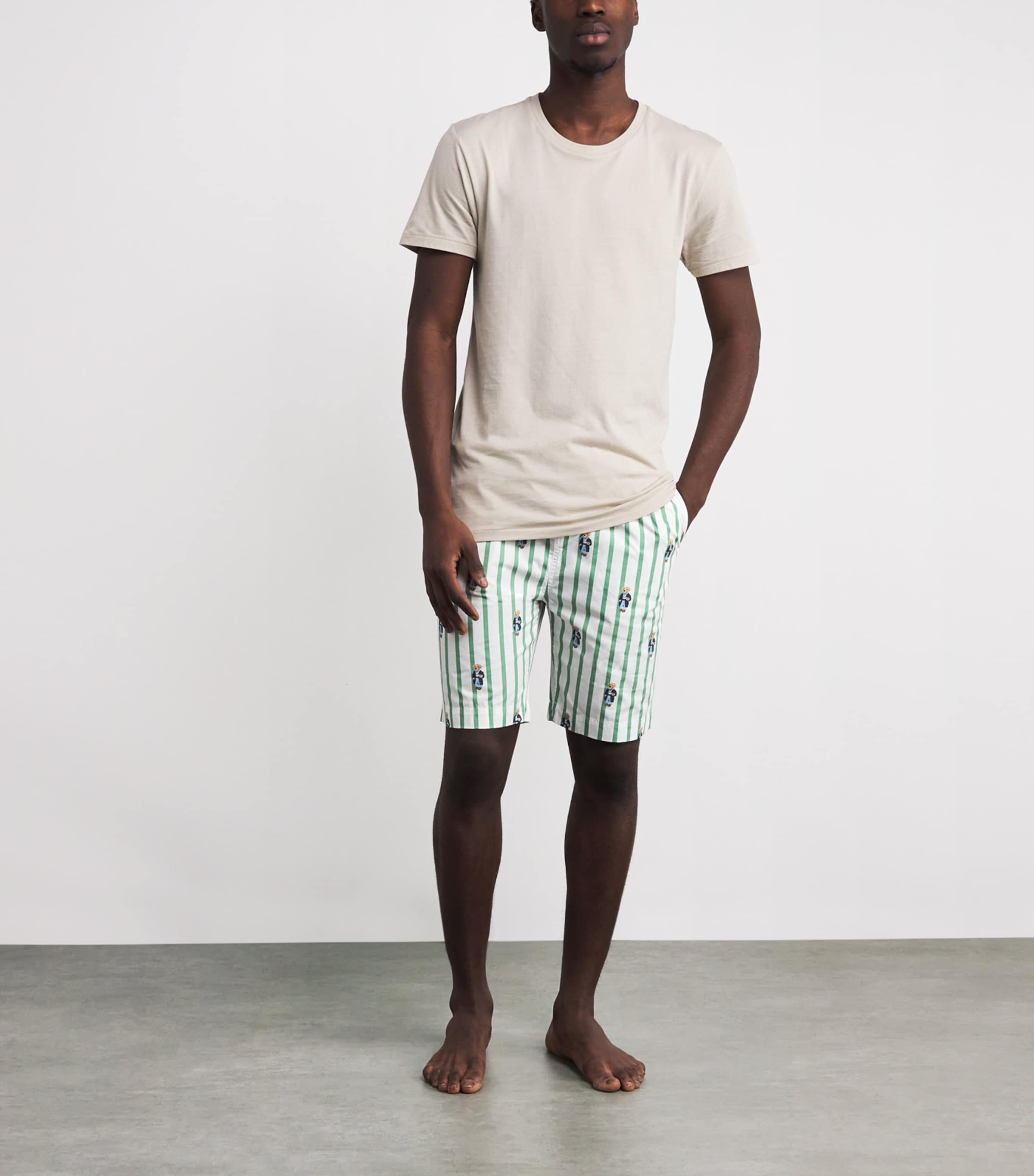 Cotton Polo Bear Pyjama Shorts OUTBACK GREEN STRIPE Image 2