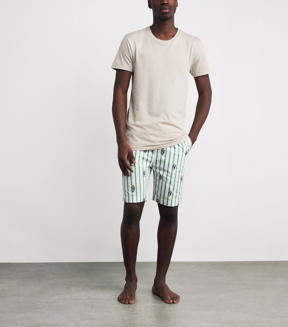 Cotton Polo Bear Pyjama Shorts OUTBACK GREEN STRIPE Image 2