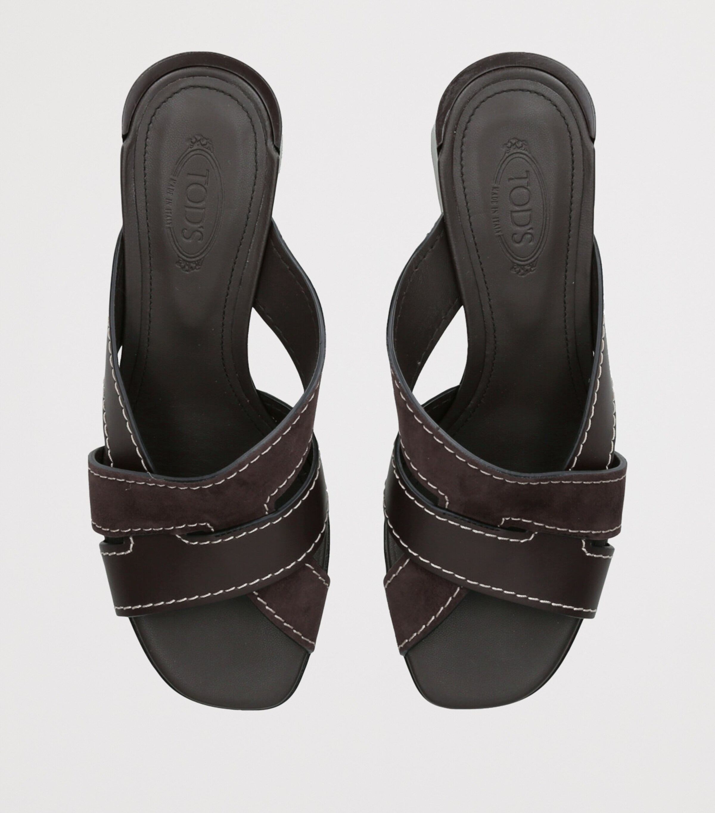 Tod's Suede T-Strap Heeled Mules 55 Dark Brown Image 4