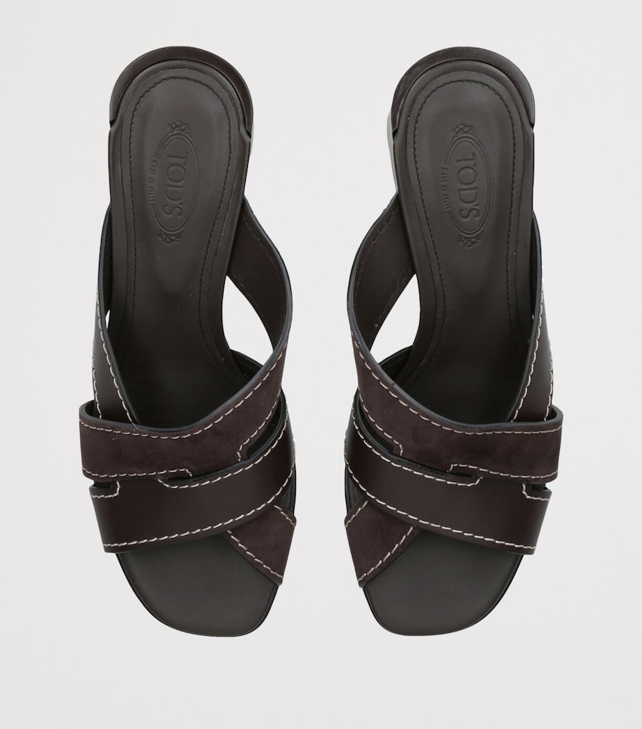 Tod's Suede T-Strap Heeled Mules 55 Dark Brown Image 4