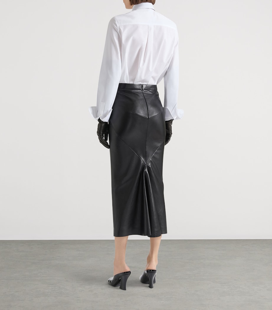 Leather Low-Waist Midi Skirt BLACK Image 3