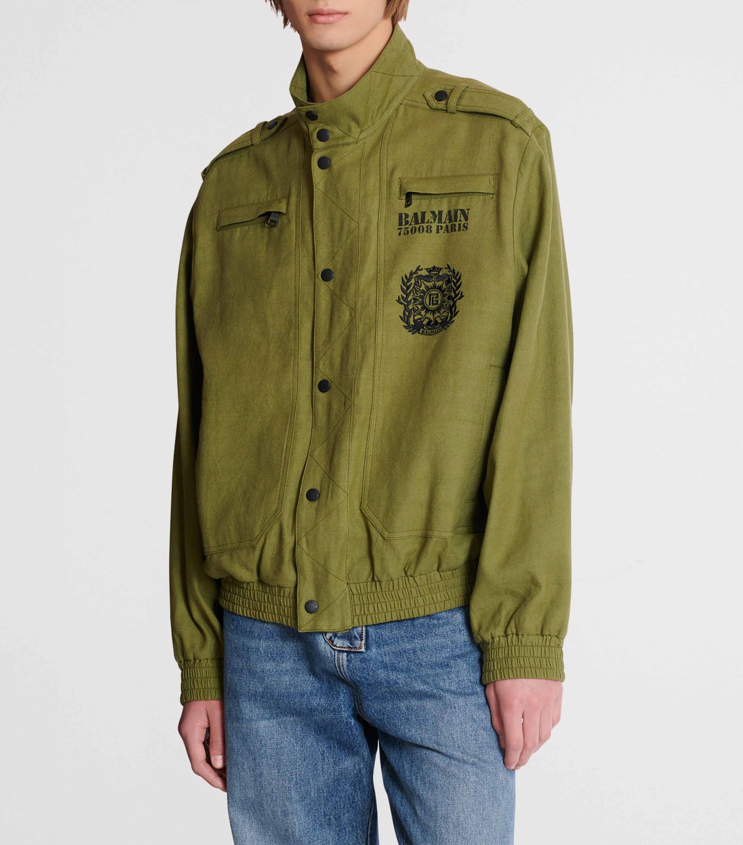 Cotton-Linen Aviator Jacket 7CW KAKI Image 5