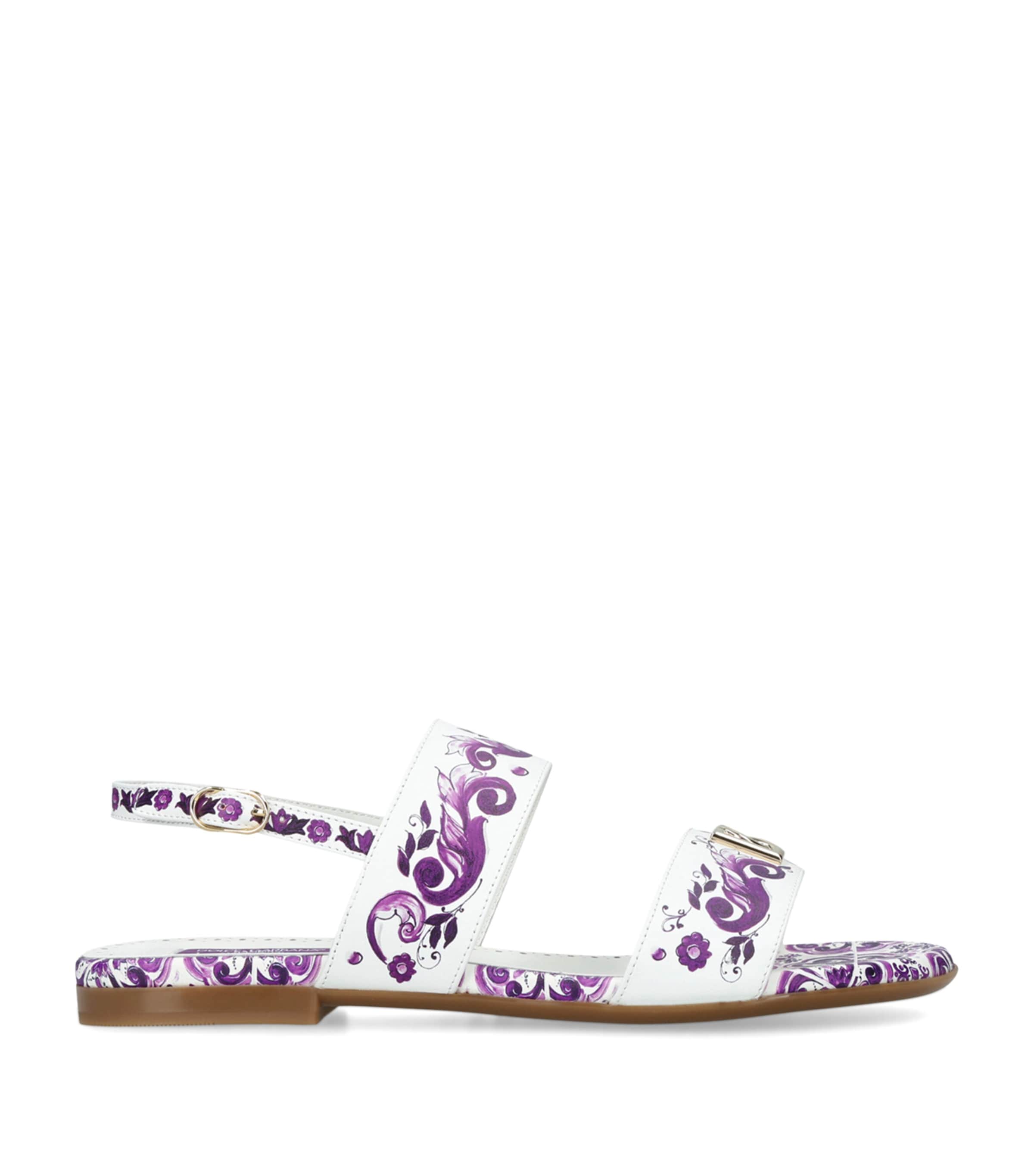 Dolce & Gabbana Kids Leather Majolica Sandals | Girls Shoes | Sandals | Designers | Dolce & Gabbana