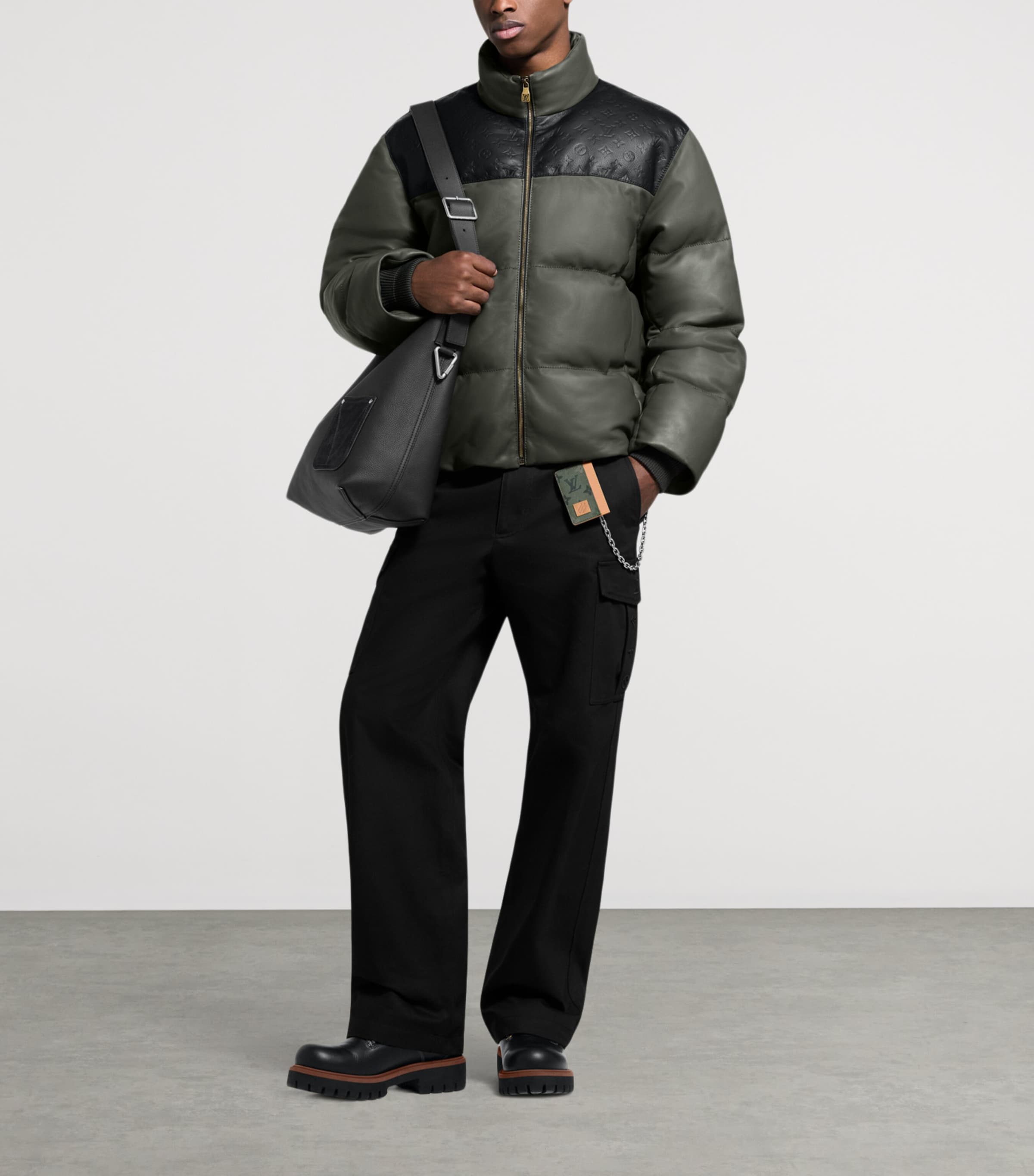 Leather Ecodown Puffer Jacket DARK GREY Image 5