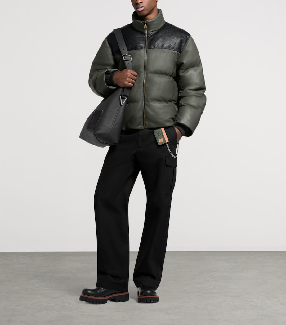 Leather Ecodown Puffer Jacket DARK GREY Image 5
