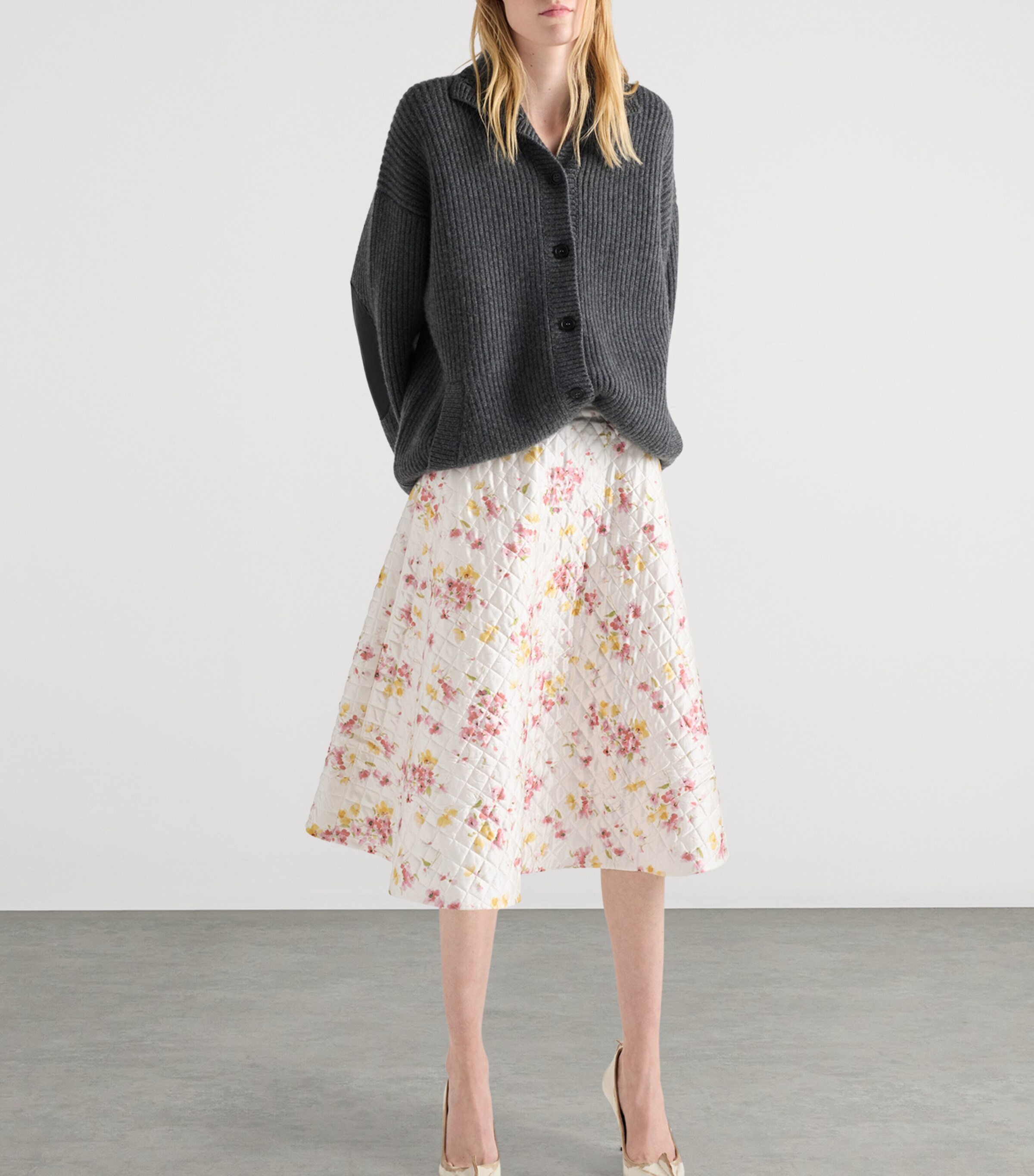 Quilted Satin Floral Skirt F0638 Image 3