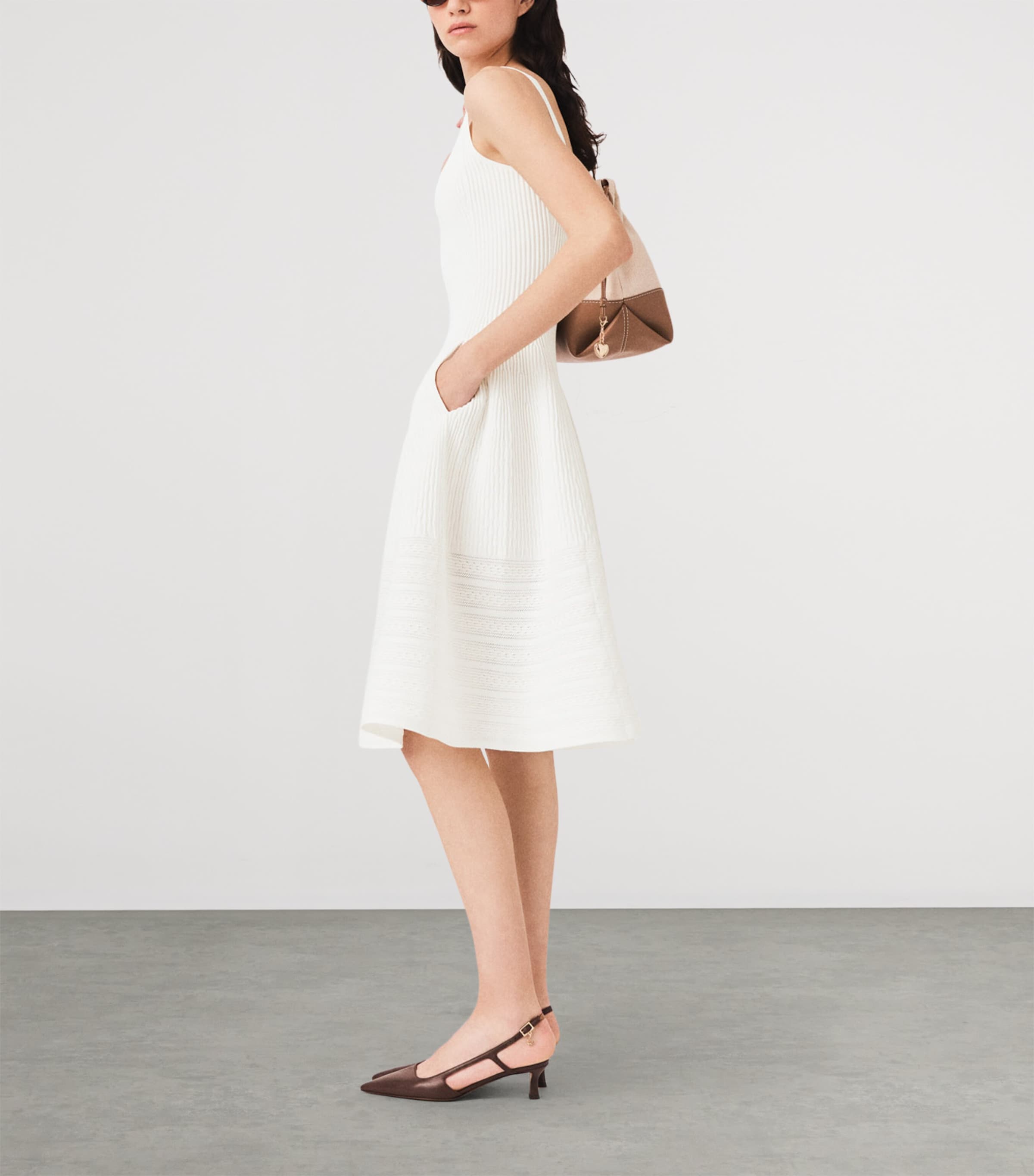 Maje Womens Embellished Knit Midi Dress White Image 3