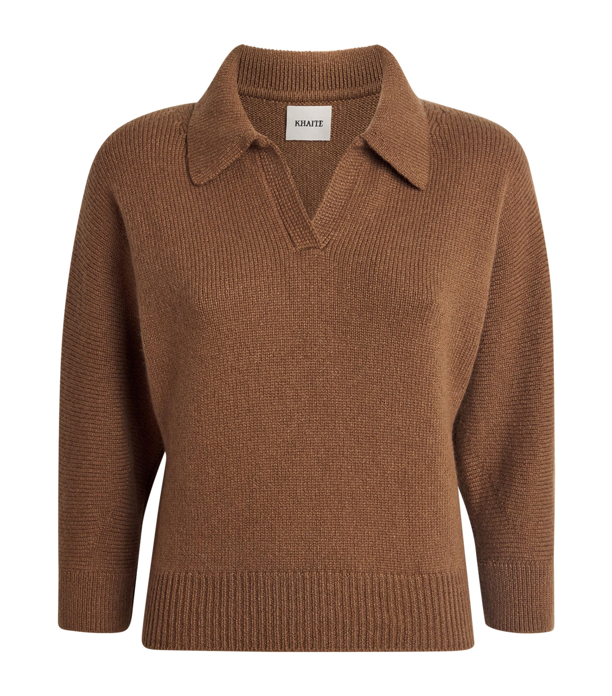 Khaite Herve Cashmere Polo Neck Sweater In Brown