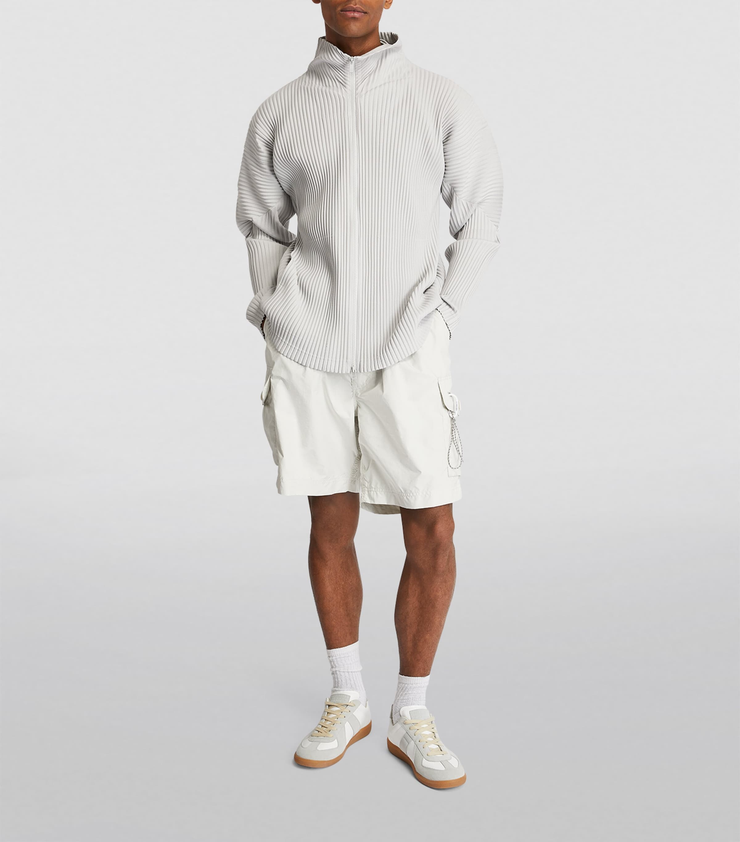 Homme Plissé Issey Miyake Grey Pleated Zip-Up Cardigan | Harrods UK