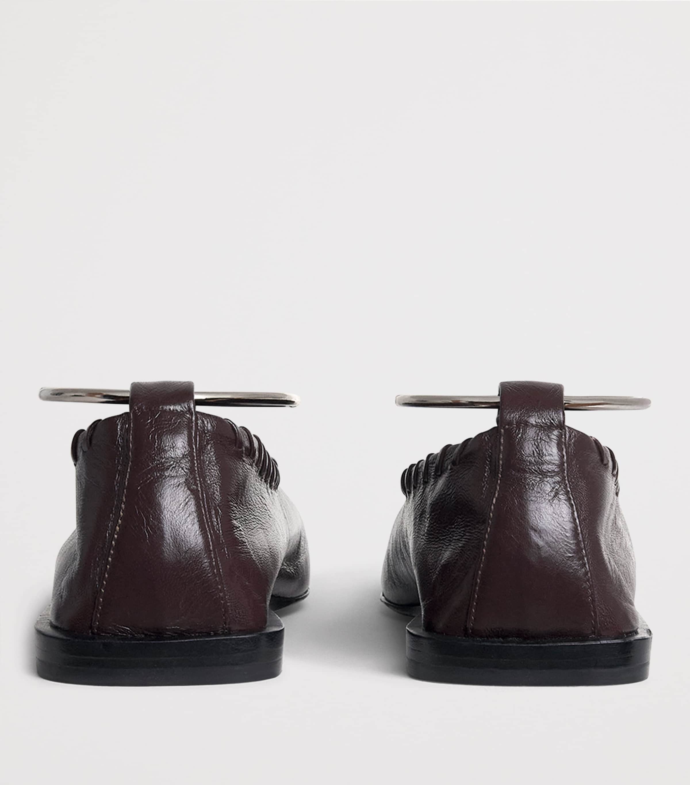 ★JIL SANDER★RING BALLET FLATS Mahogany JIL SANDER Ring whipstitch-trimmed leather ballet flats