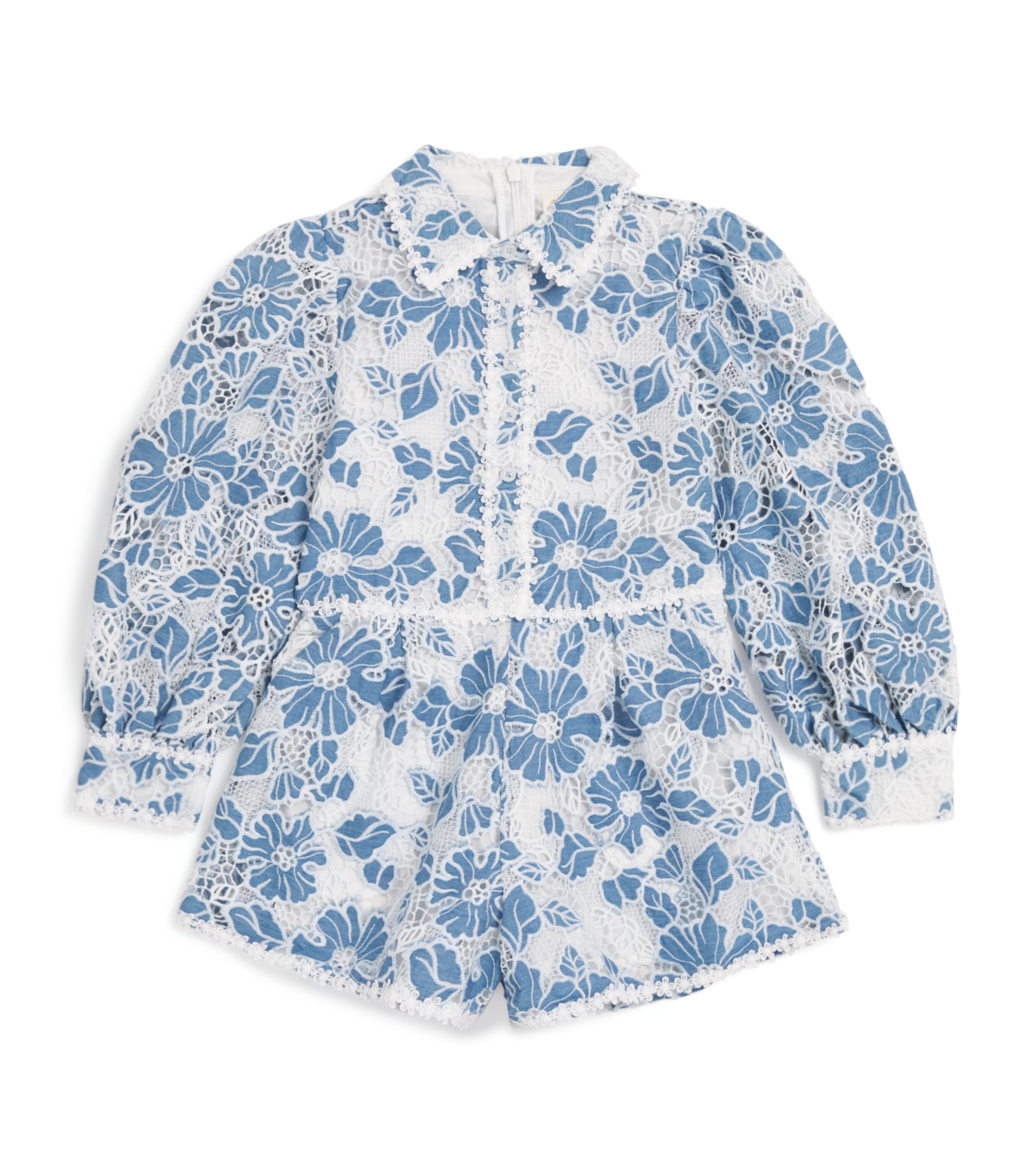 Marlo Lace-denim Lori Playsuit In Blue