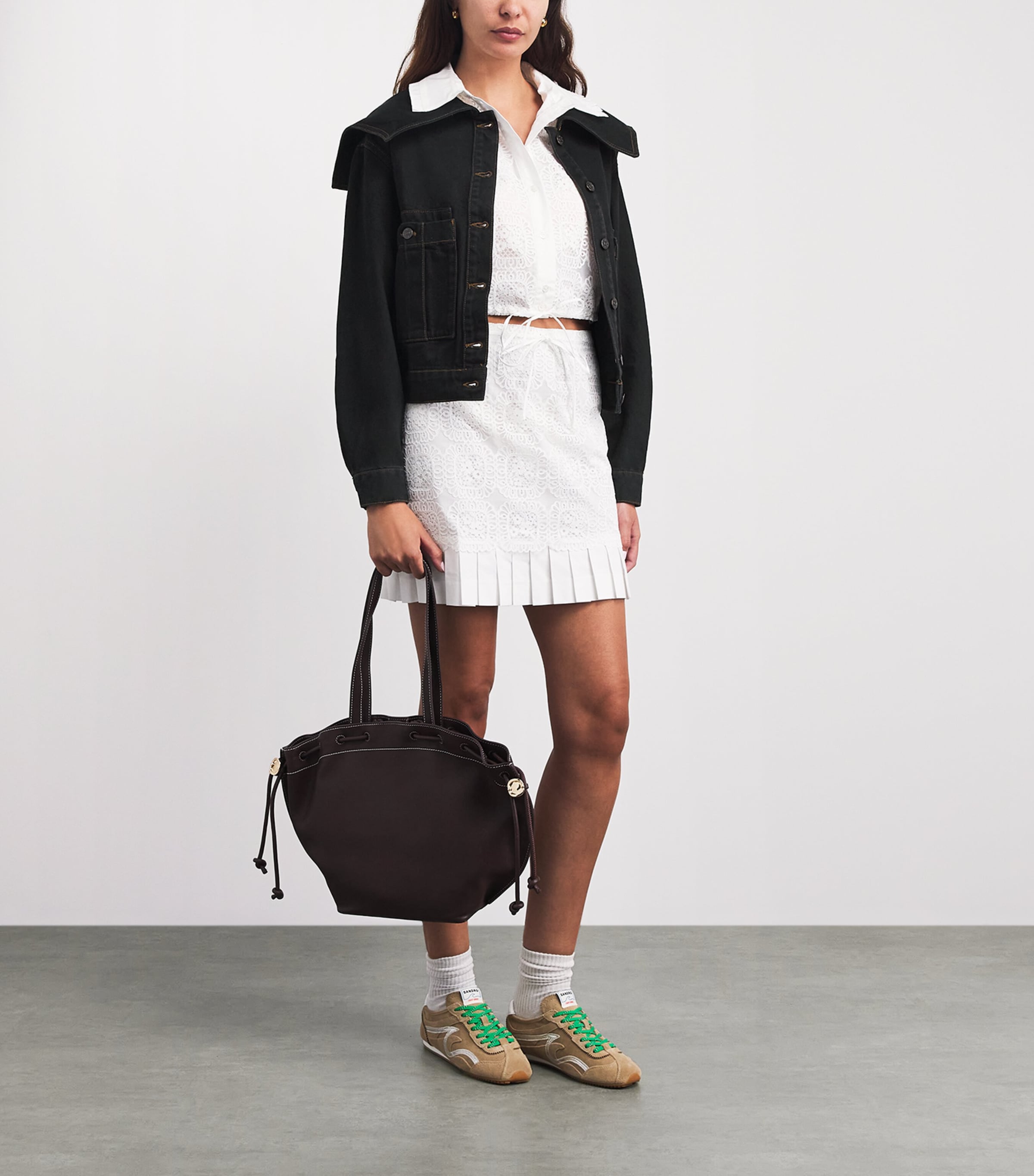 Claudie Pierlot Womens Contrast-Stitch Denim Jacket Black Image 2