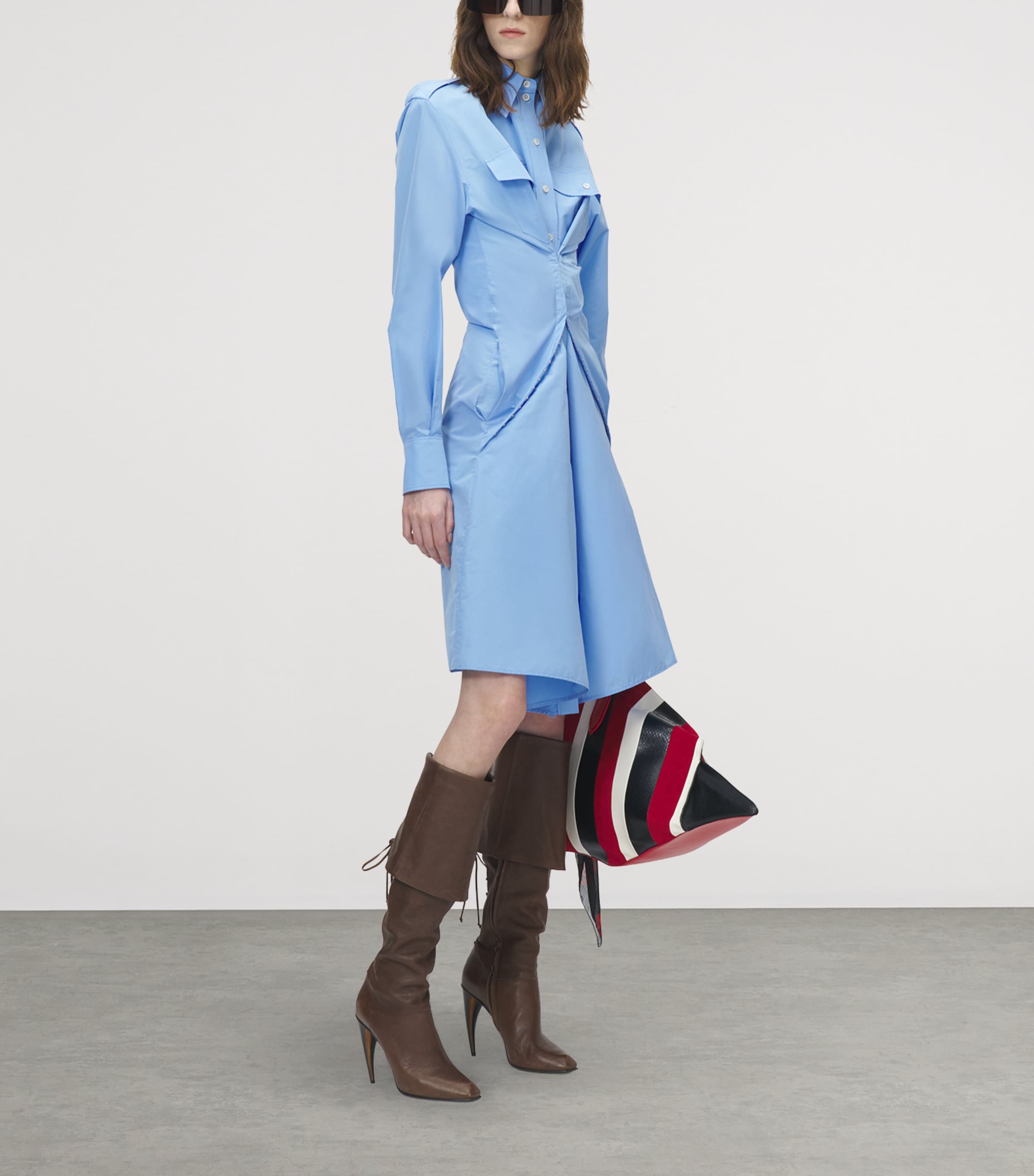 McQueen Womens Gathered Midi Shirt Dress Image 3
